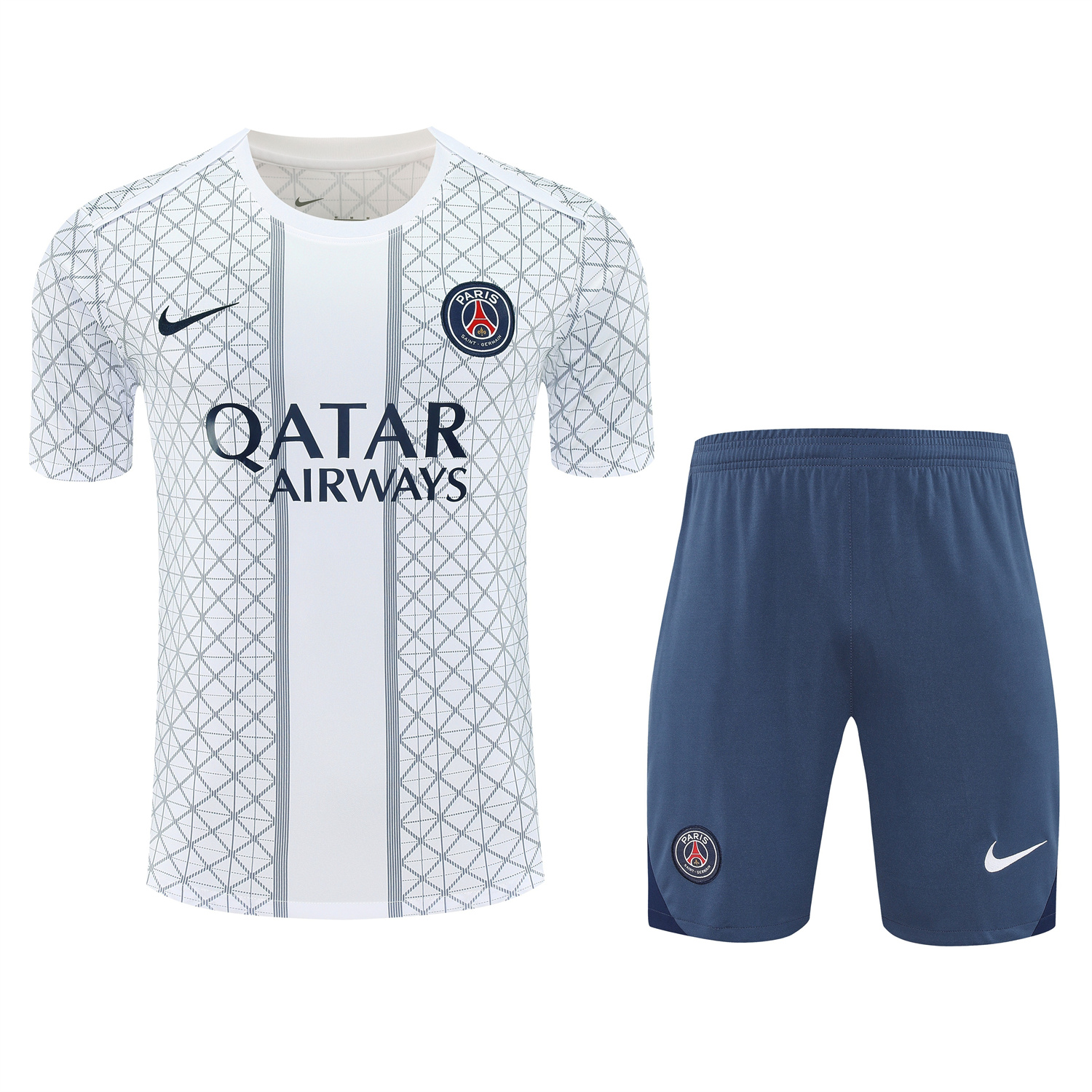AlphaJersey-Paris Saint-Germain PSG 25-26 Short-Sleeve Training Set - White Top & Deep Blue Shorts