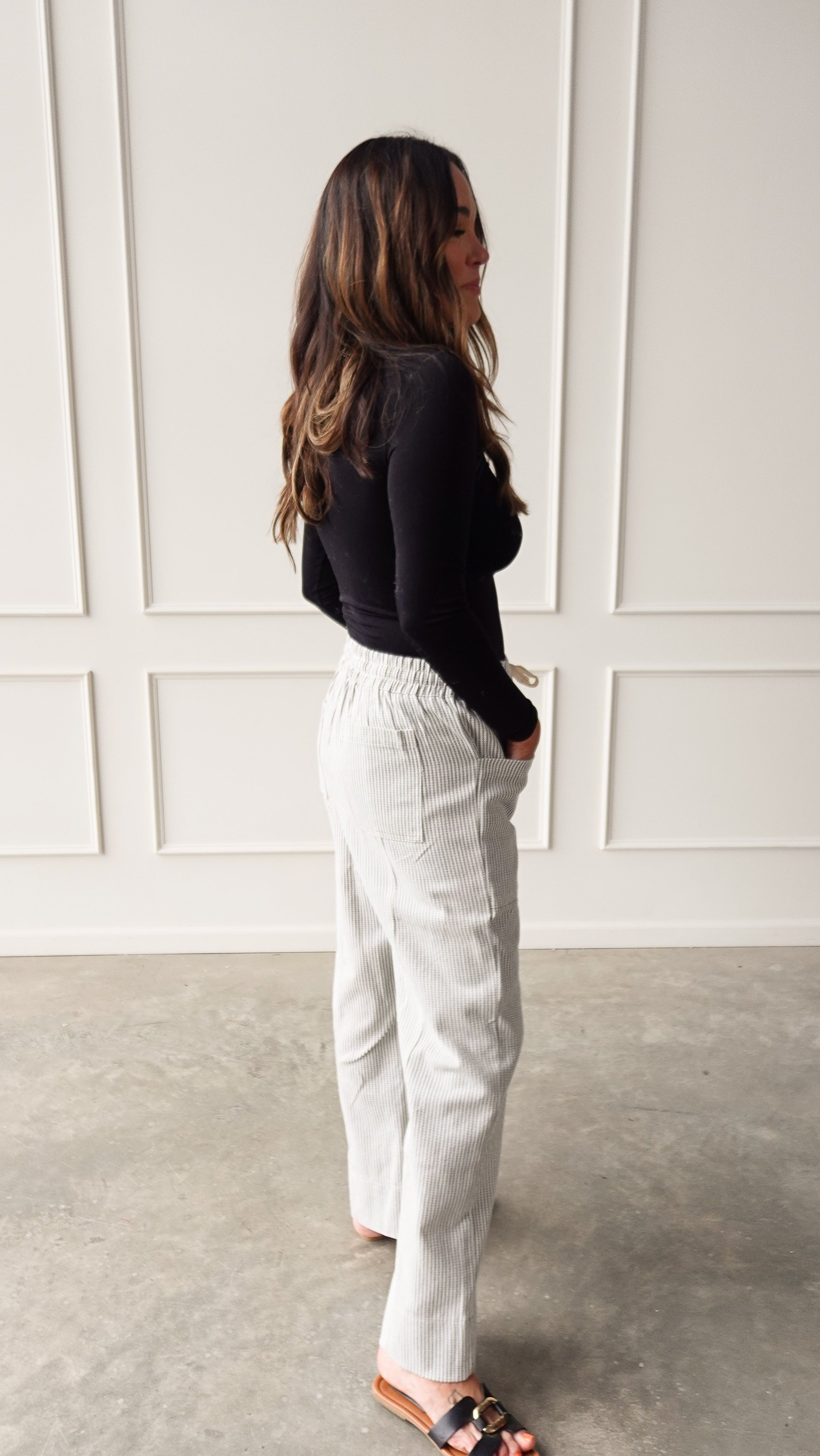 Gray Striped Drawstring Pant | Elegant Women's Fashion by coolavocek