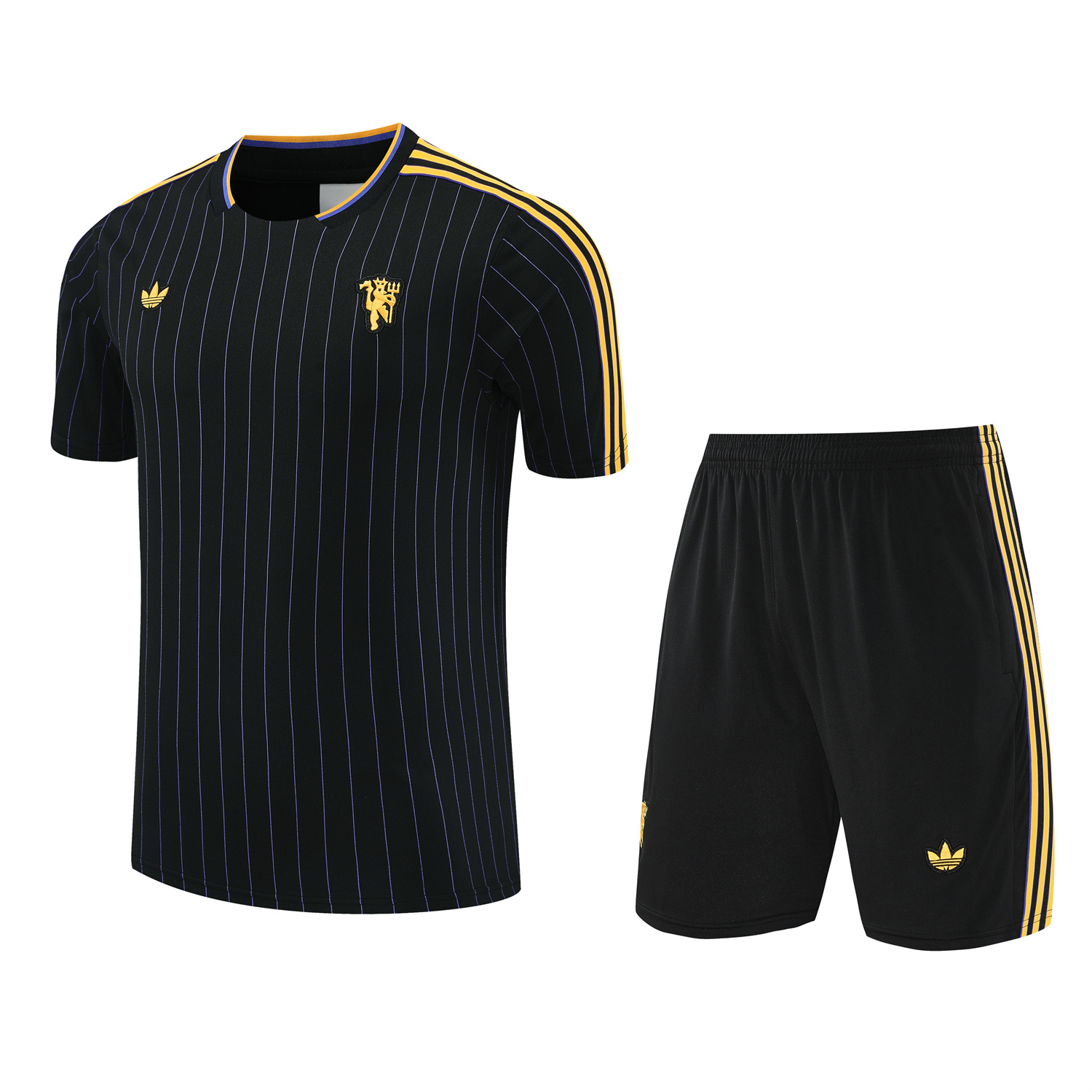 AlphaJersey-Manchester United 25-26 Trefoil Travel Short-Sleeve Training Set - Black Top & Black Shorts