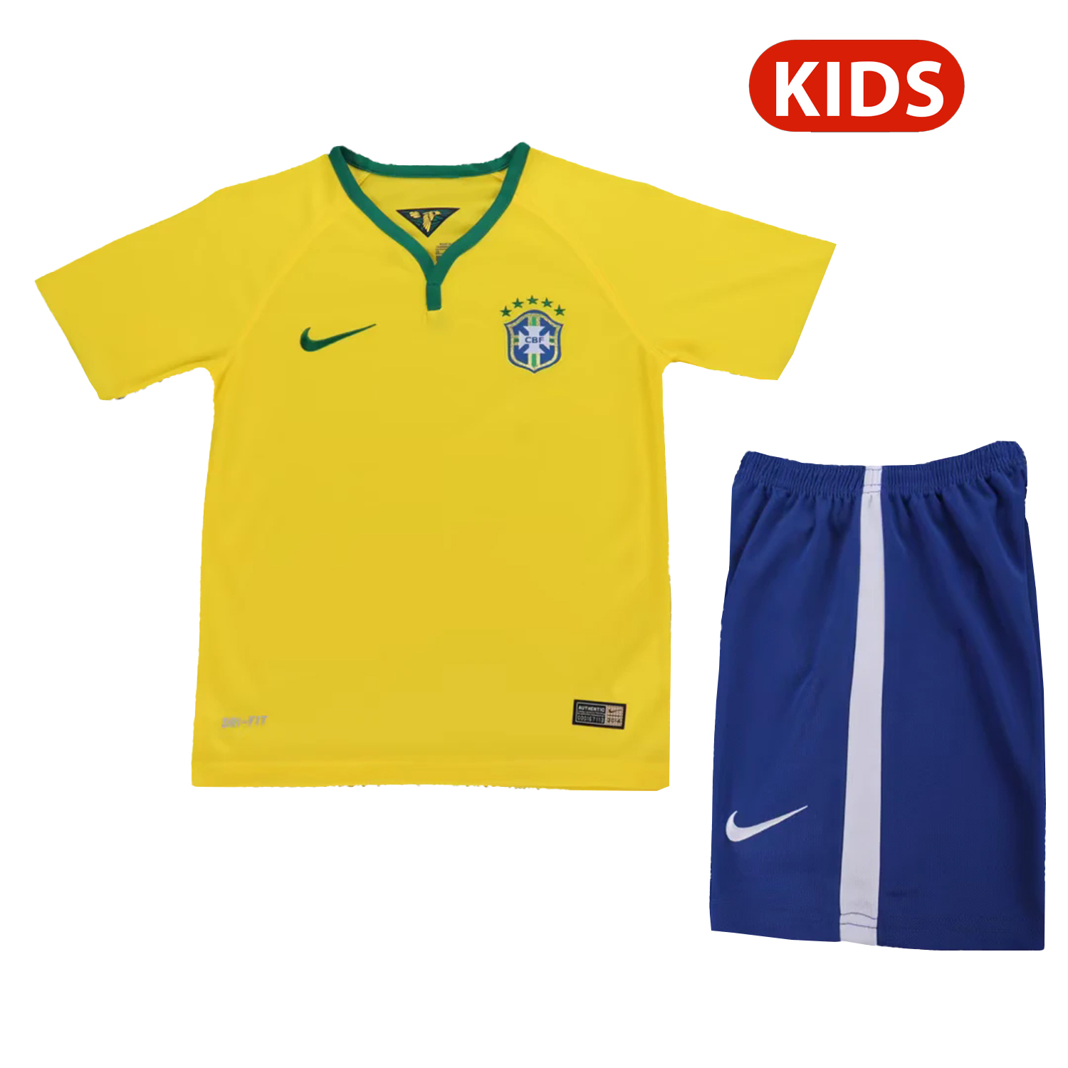 AlphaJersey-Retro Brazil 2014 Home Kids Kit