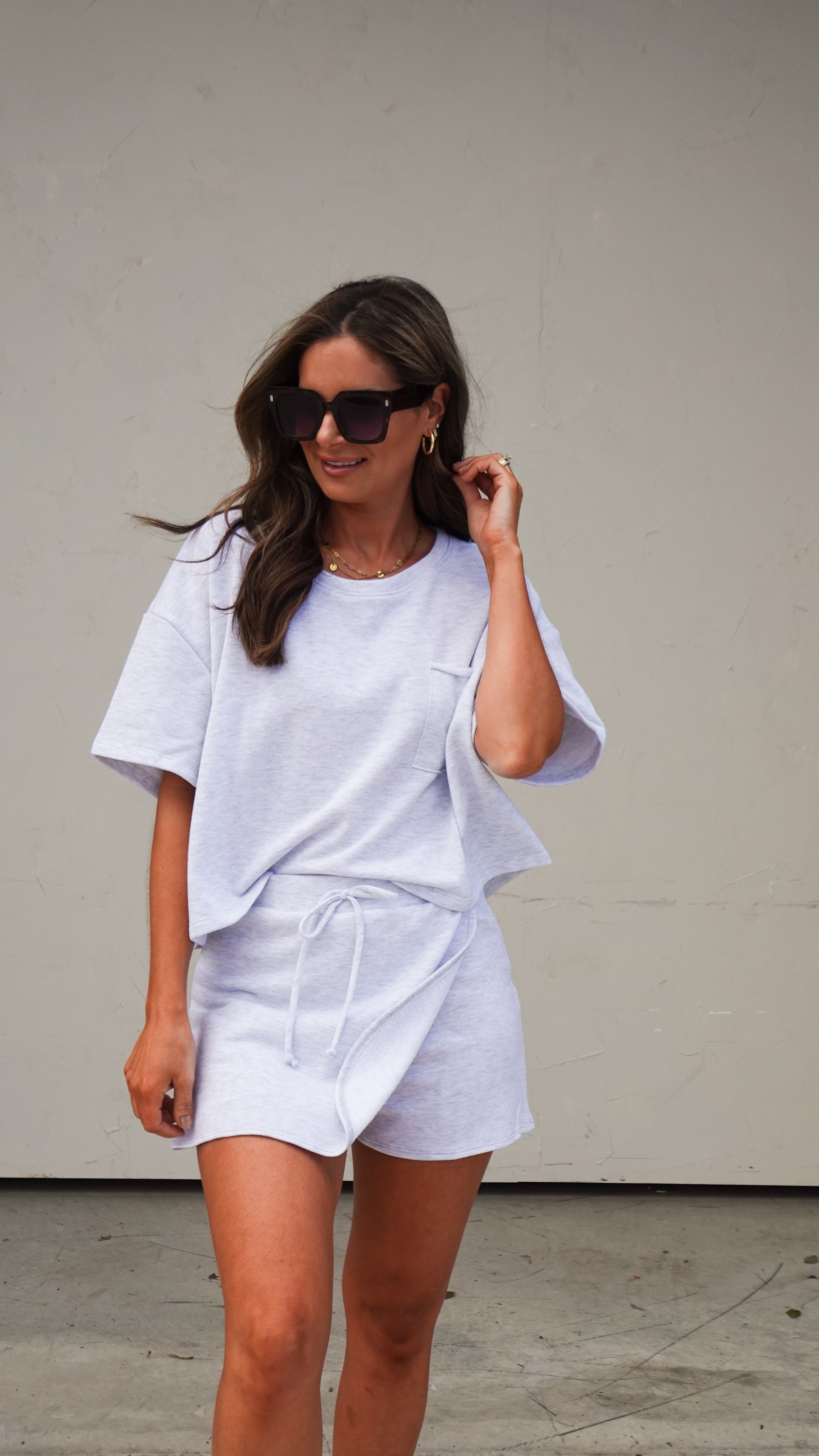 Gray French Terry Short Sleeve Top | Elegant Women's Fashion by coolavocek