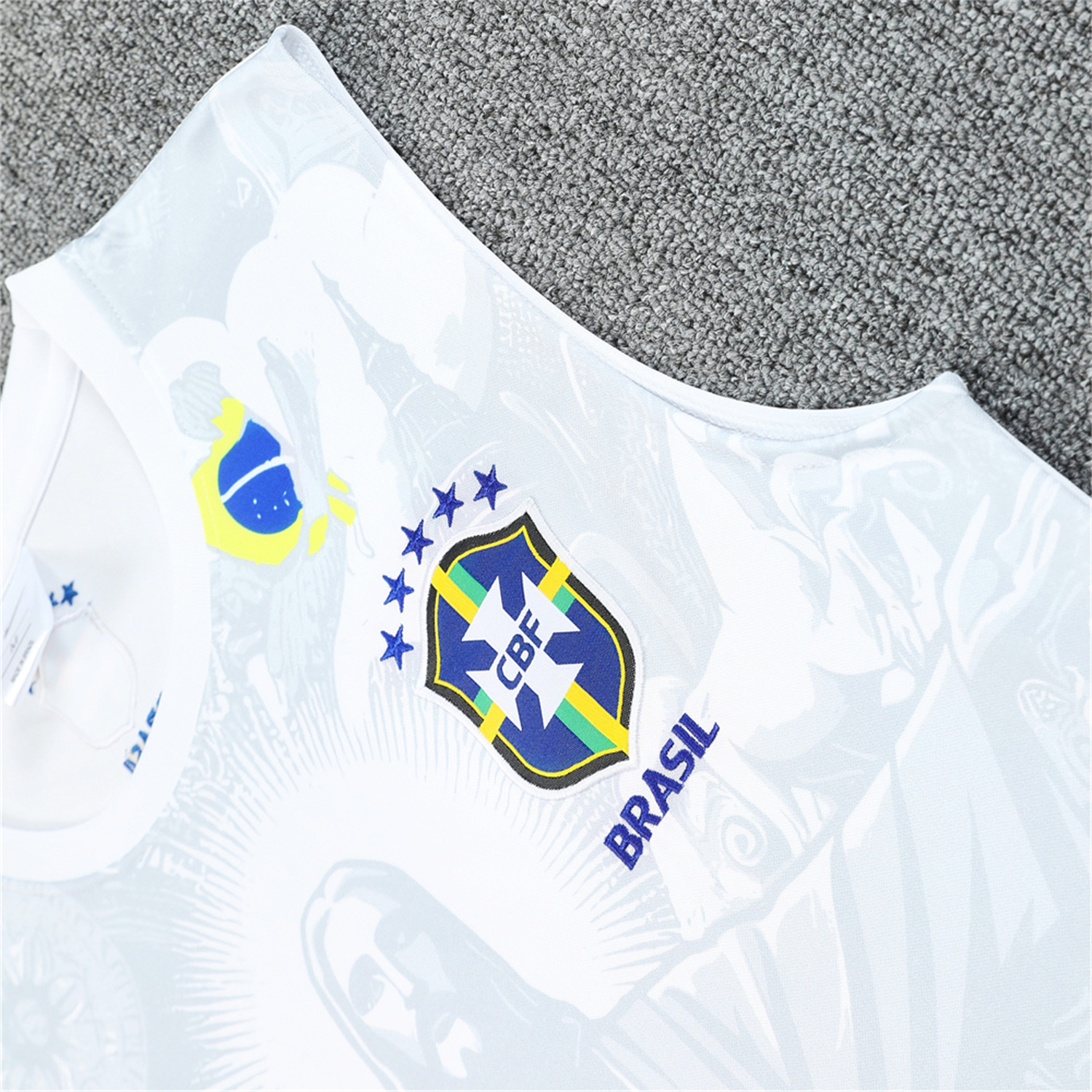AlphaJersey-Brazil 25-26 White Jesus Statue Vest Training Set - White Vest & Black Shorts