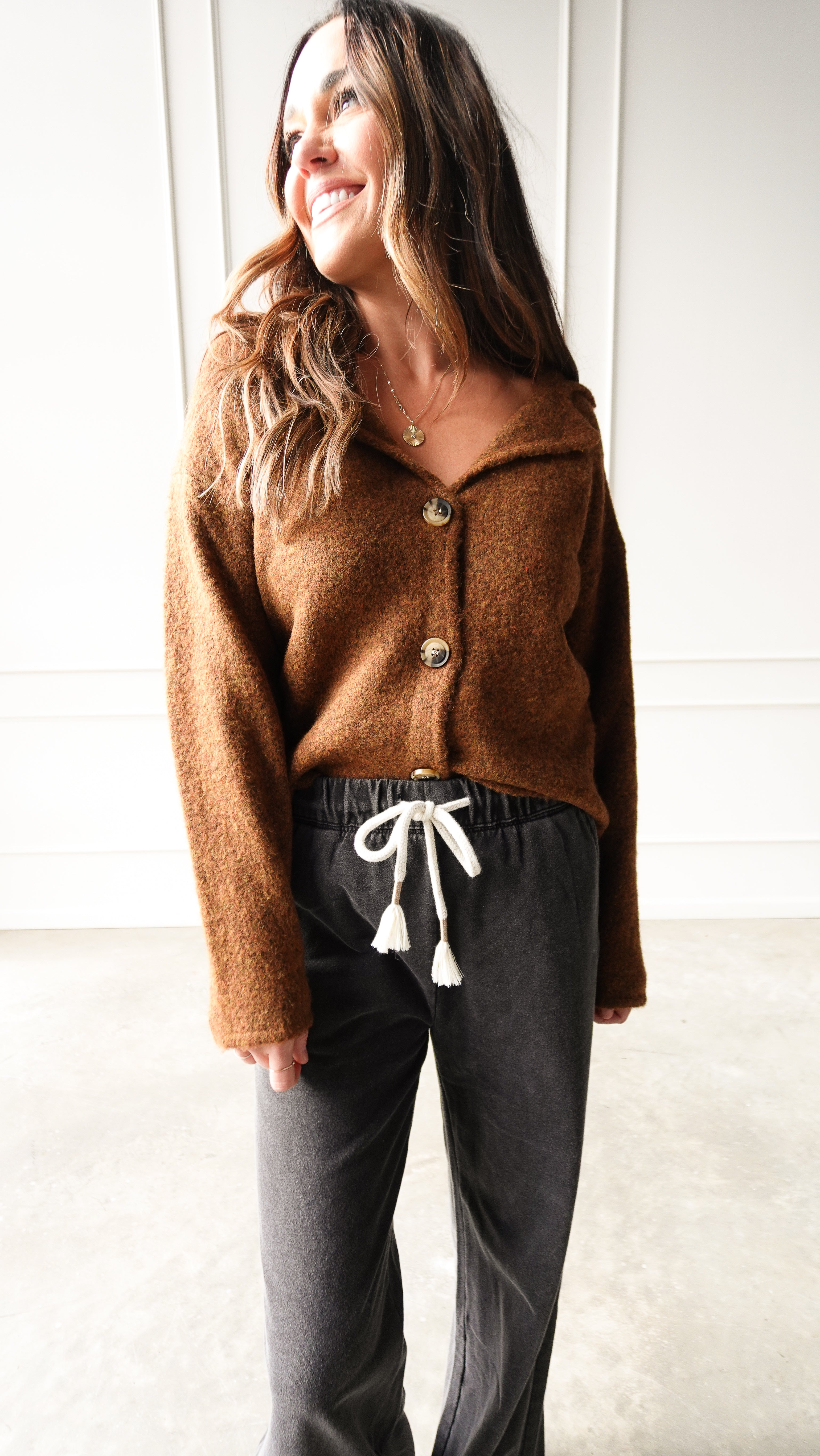 Camel Knit Collared Cardigan | Elegant Women's Fashion by coolavocek