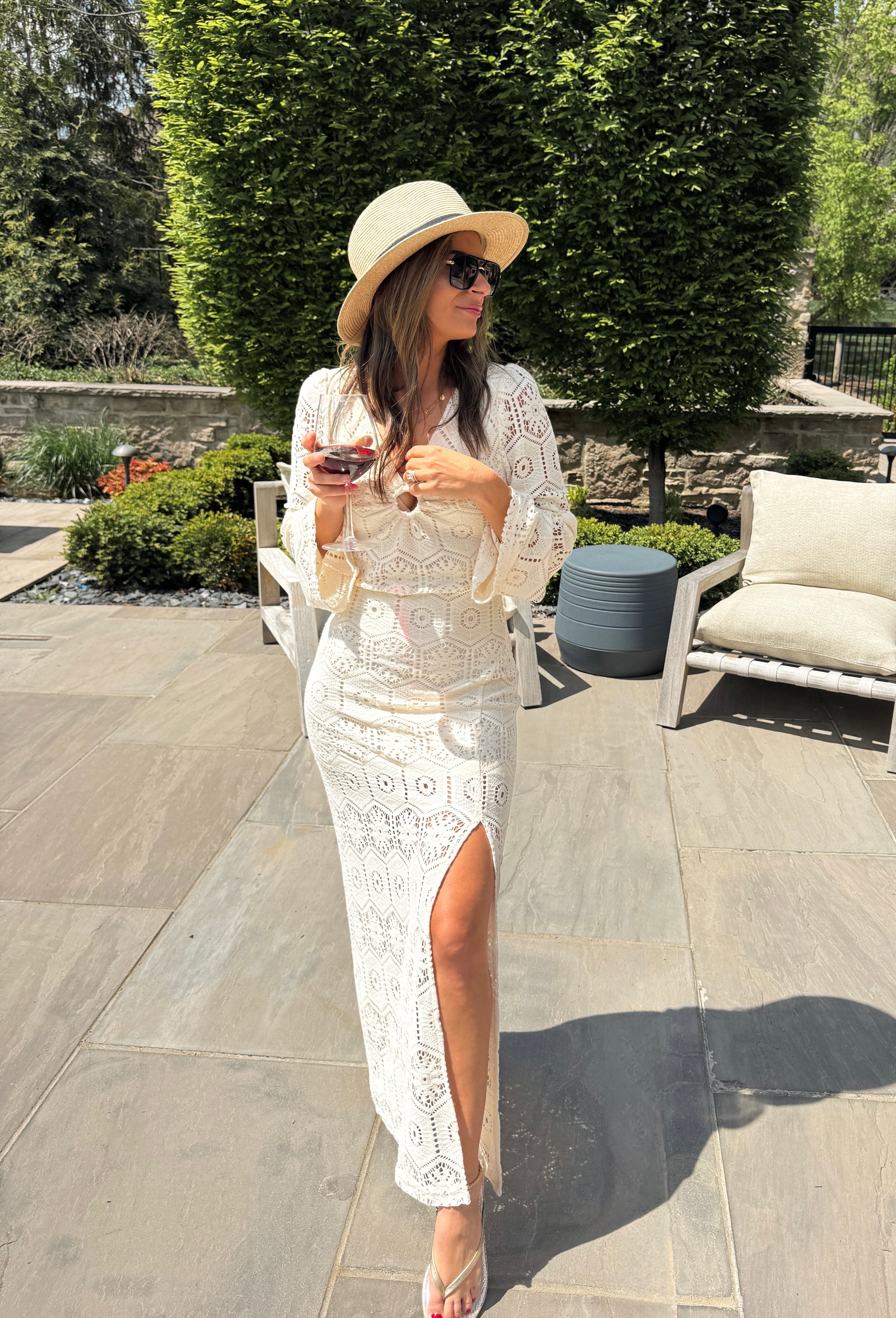 Ivory Crochet Long-Sleeve Maxi Dress | Elegant Women's Fashion by coolavocek