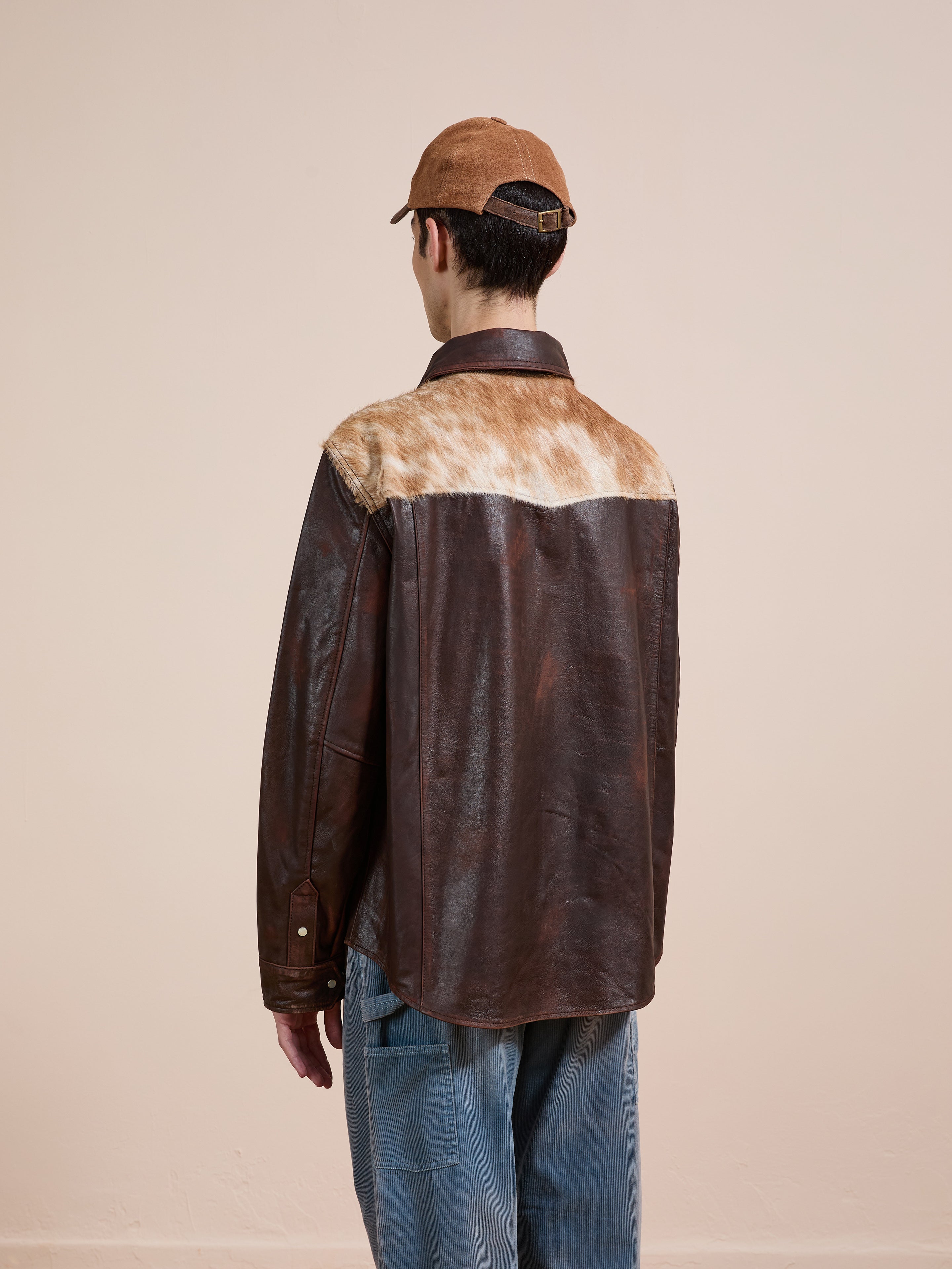 Distressed Leather Cowhide Contrast Western Shirt | Modern Menswear by yycbvcnbmmnbm