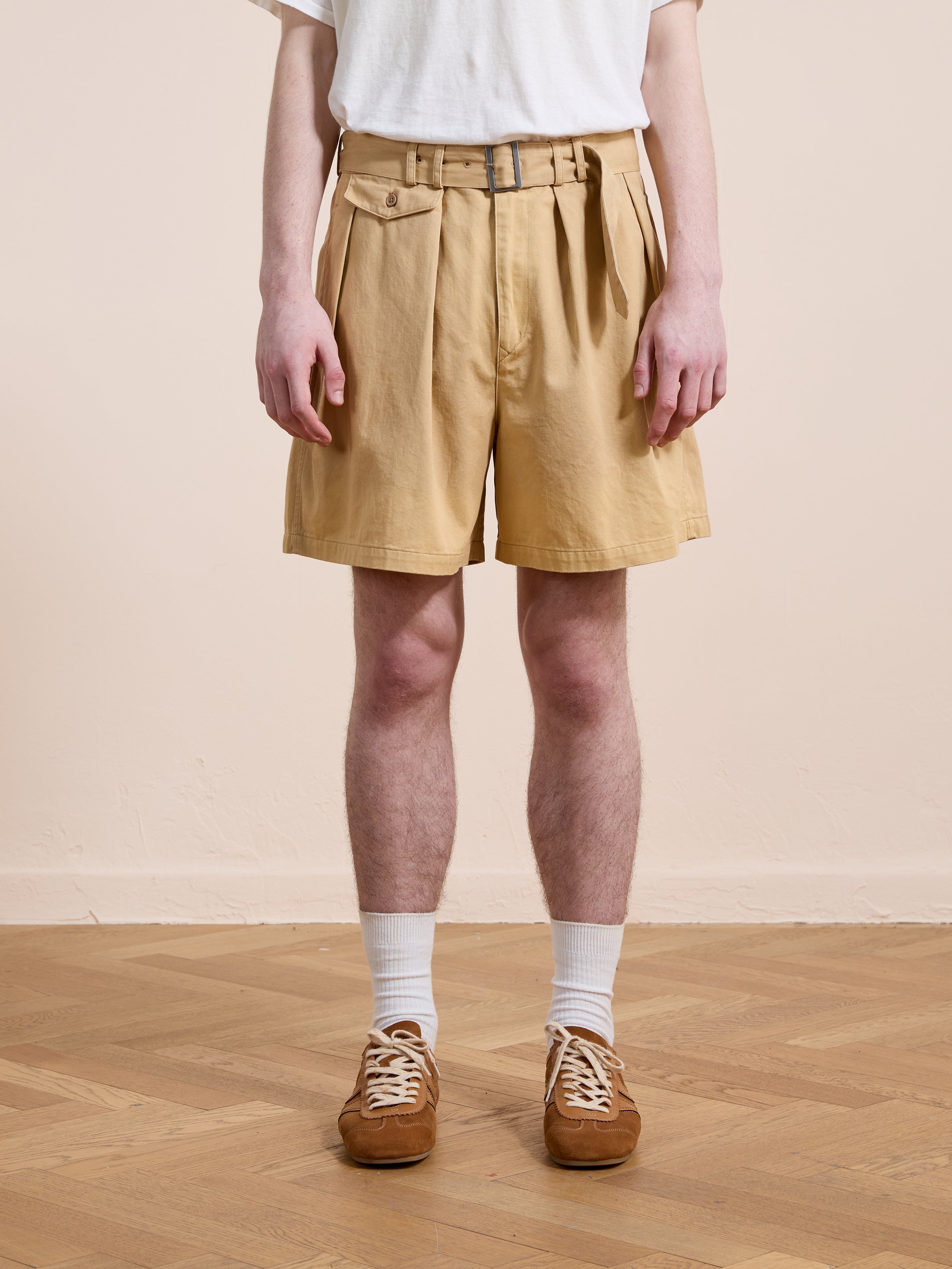 Belted Twill Pleated Shorts | Modern Menswear by yycbvcnbmmnbm