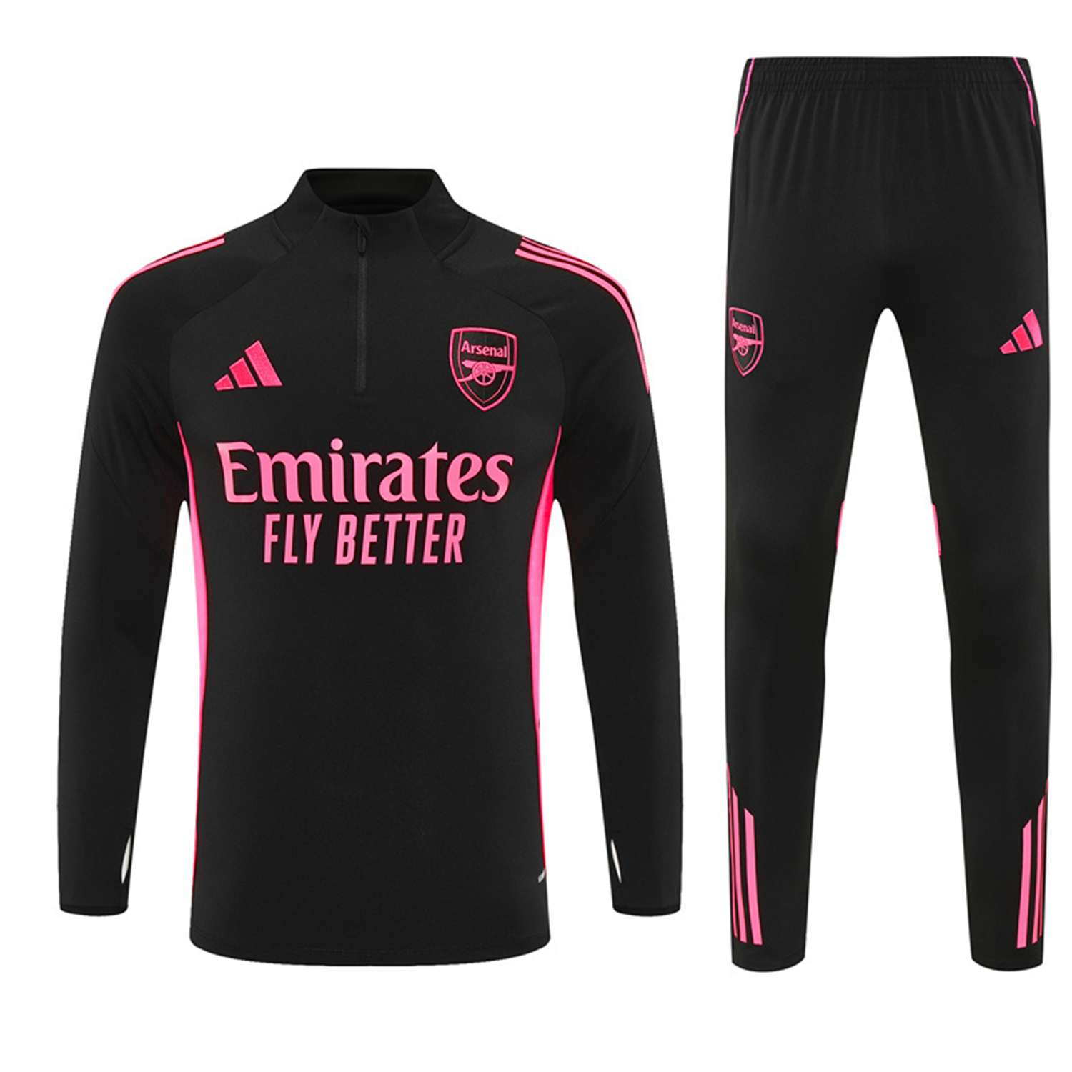 AlphaJersey-Arsenal 25-26 Long Sleeve Training Set - Pink Logo Black Top & Black Pants