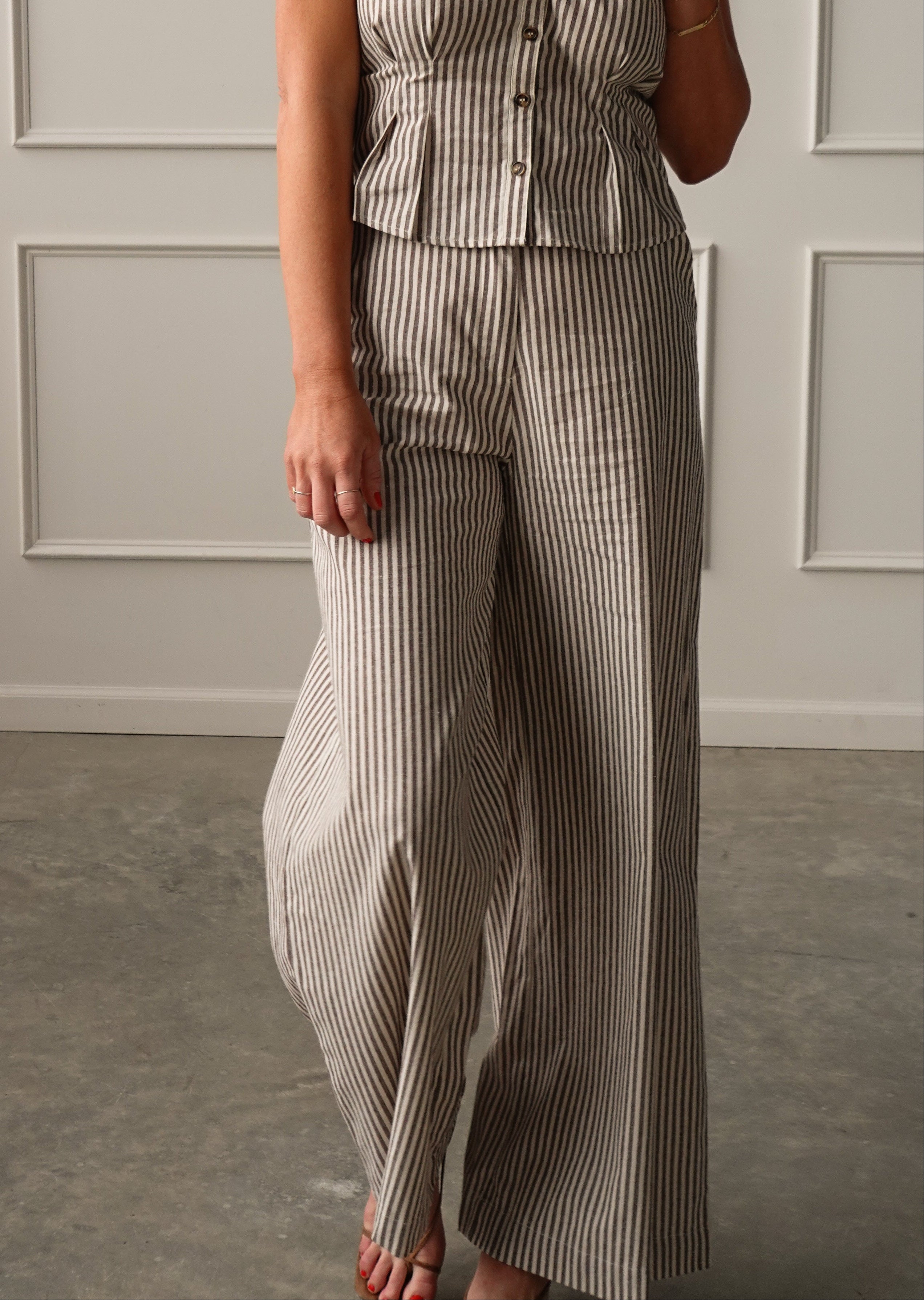 Brown Striped Wide-Leg Trouser | Elegant Women's Fashion by coolavocek