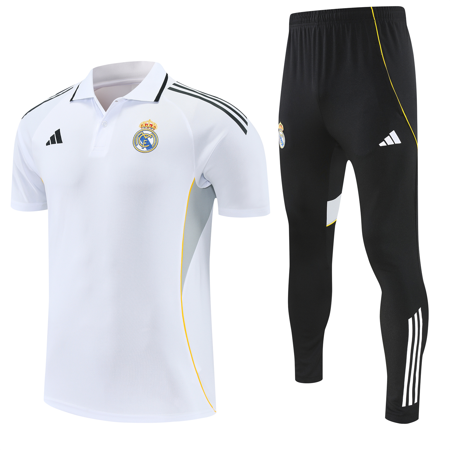 AlphaJersey-Real Madrid 25-26 POLO Short-Sleeve Training Set - White Top and Black Pants