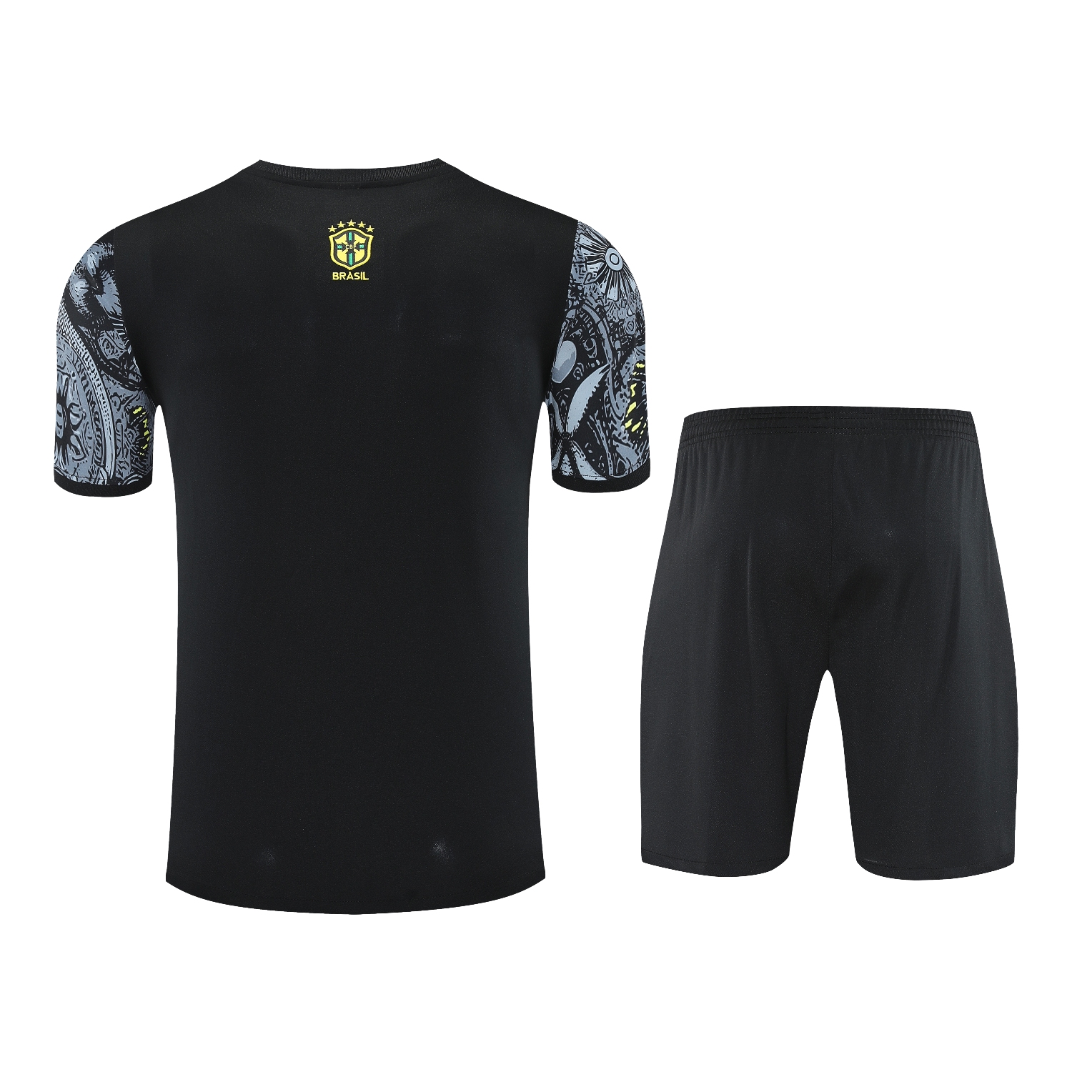 AlphaJersey-Brazil 25-26 Gray Jesus Statue Short-Sleeve Training Set - Gray Top & Black Shorts