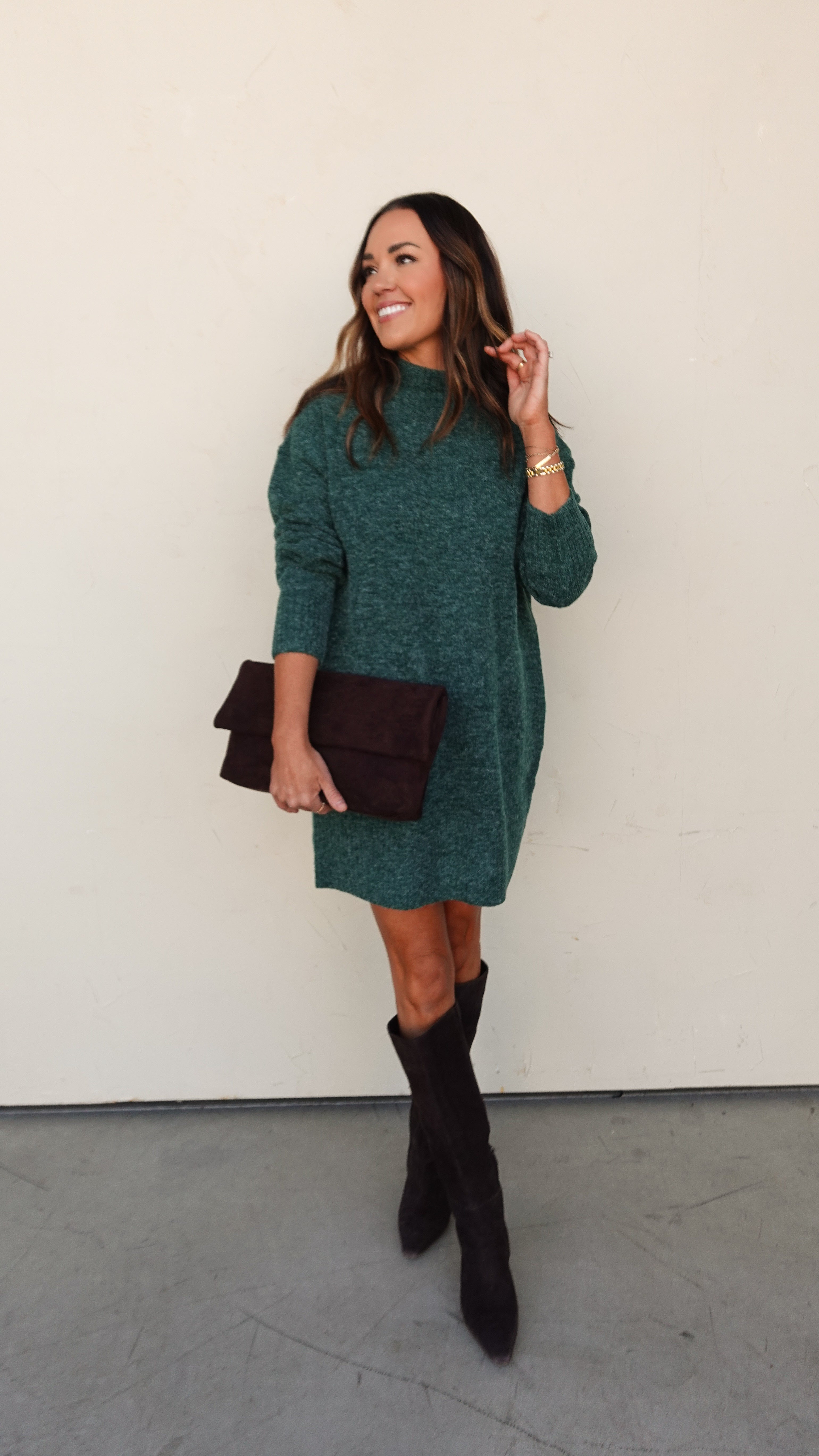 Green High Neck Sweater Dress | Elegant Women's Fashion by coolavocek