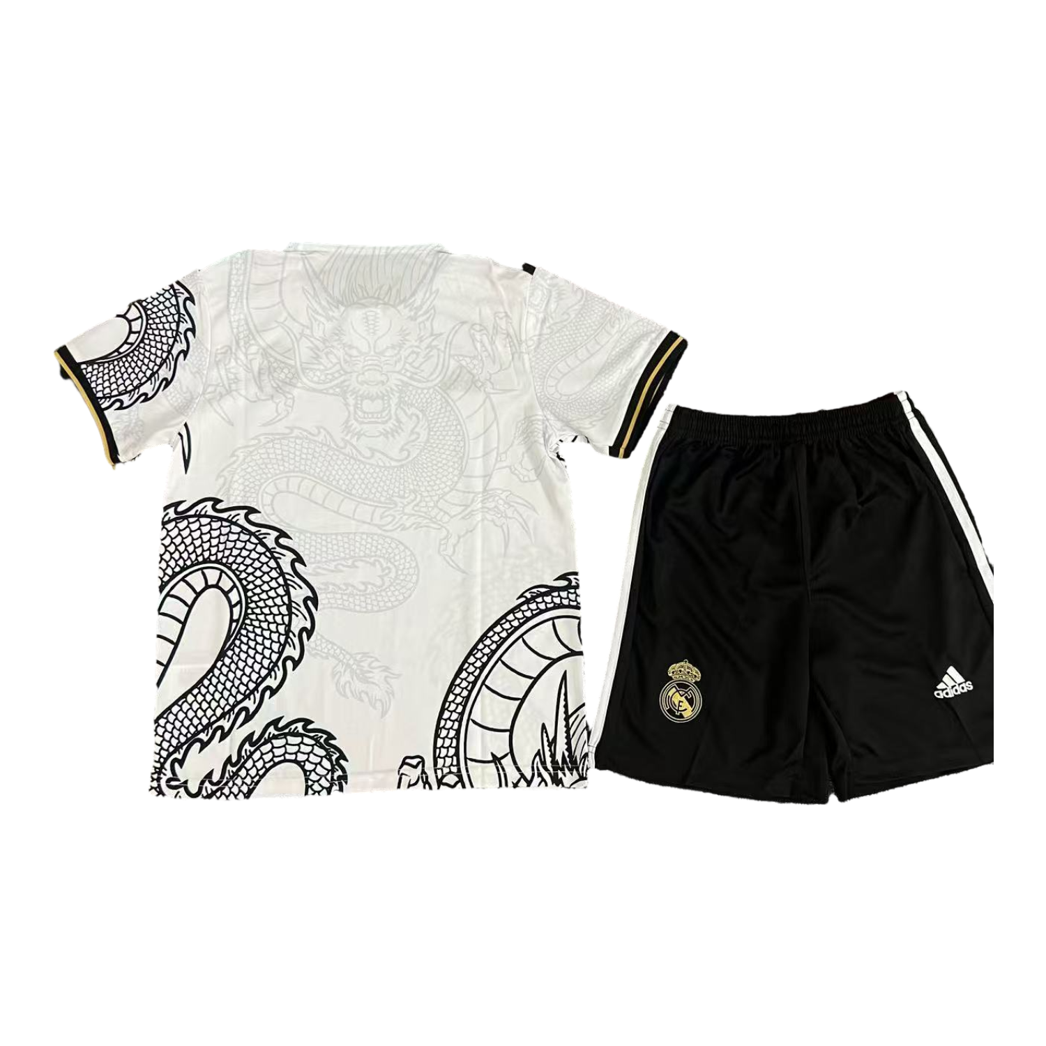 AlphaJersey-Real Madrid 25-26 Black Dragon Body White Special Polo Kids Kit
