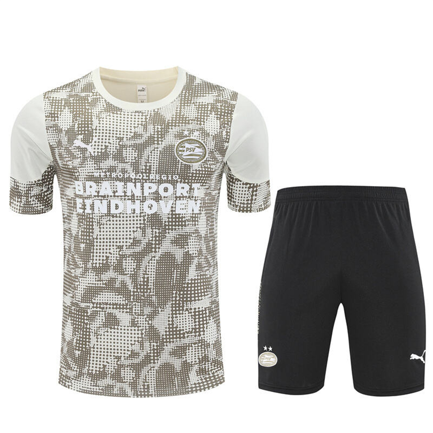 AlphaJersey-PSV Eindhoven 25-26 Kids Short-Sleeve Training Set - Khaki Top & Black Shorts