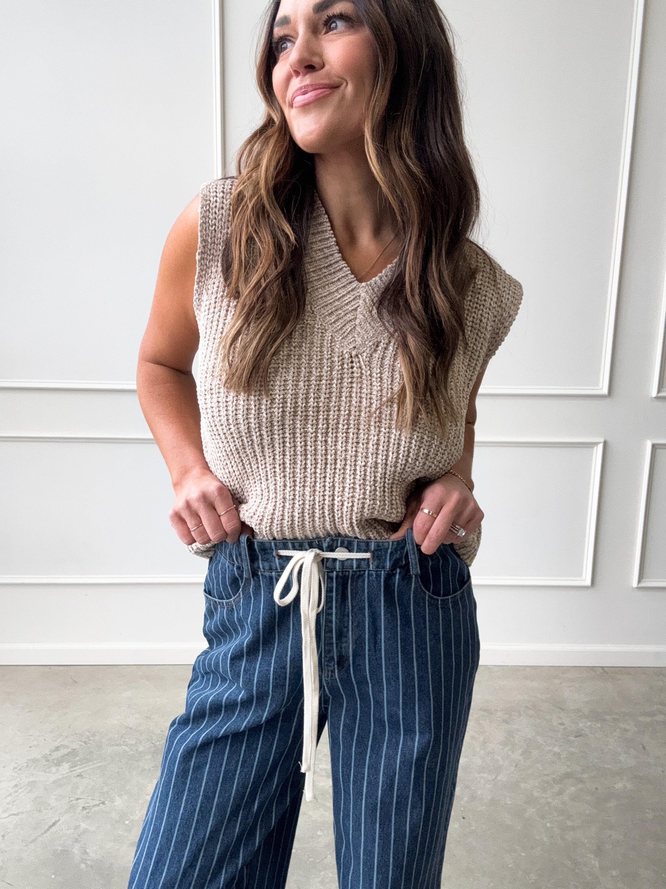 Drawstring Striped Straight Denim | Elegant Women's Fashion by coolavocek