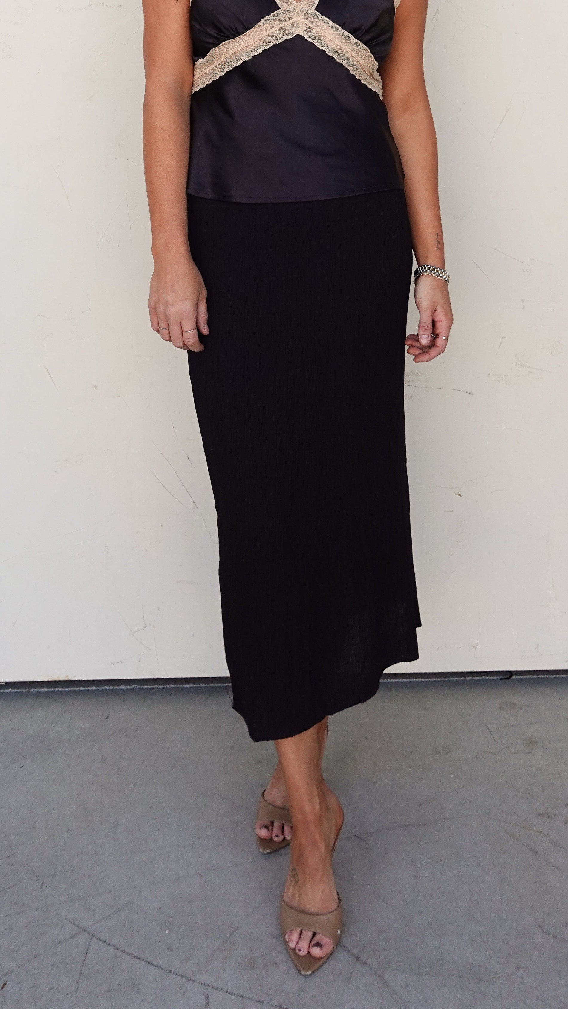 Black Textured Maxi Skirt | Elegant Women's Fashion by coolavocek