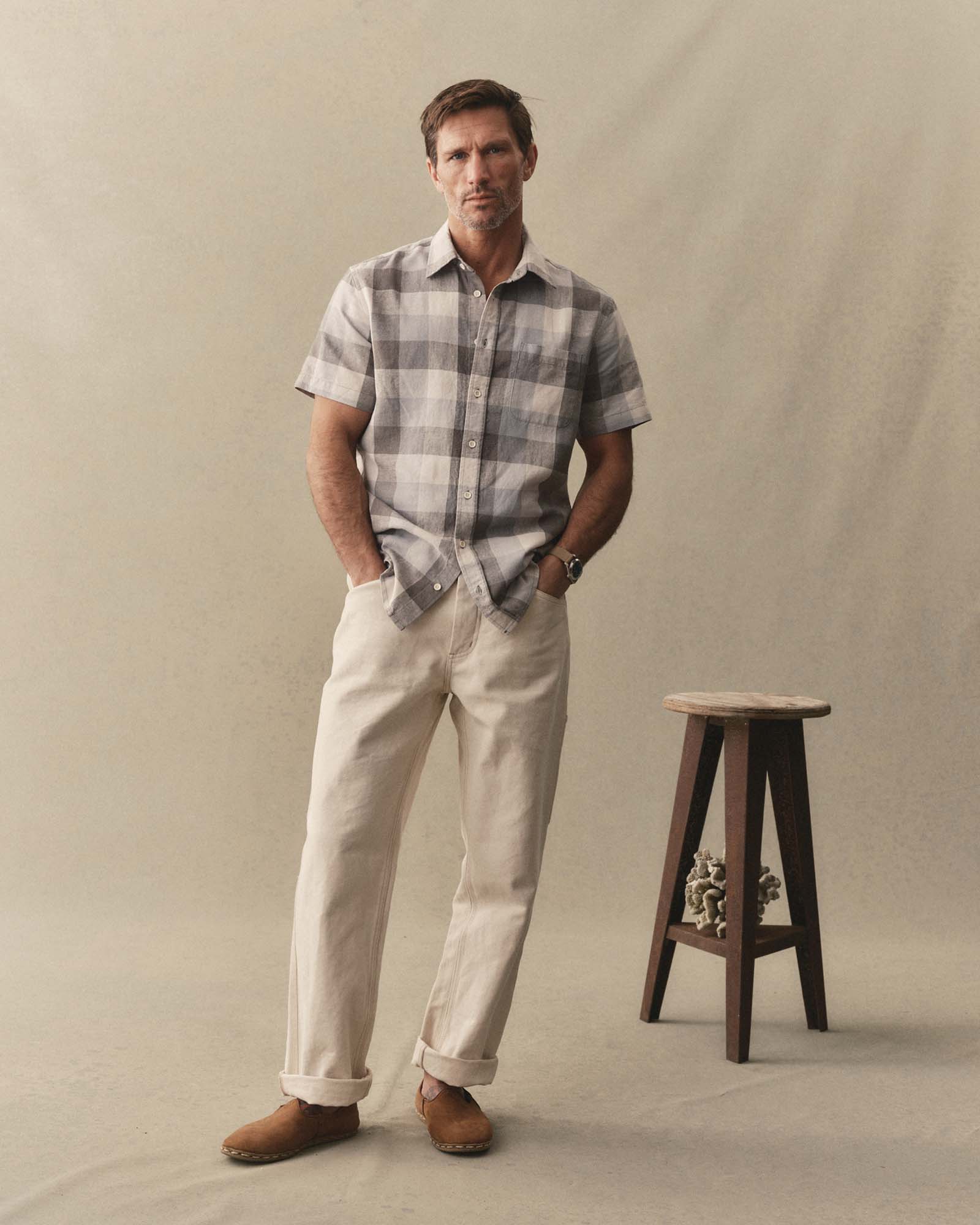 The Short Sleeve California in Overcast Check Hemp | Modern Menswear by yycbvcnbmmnbm