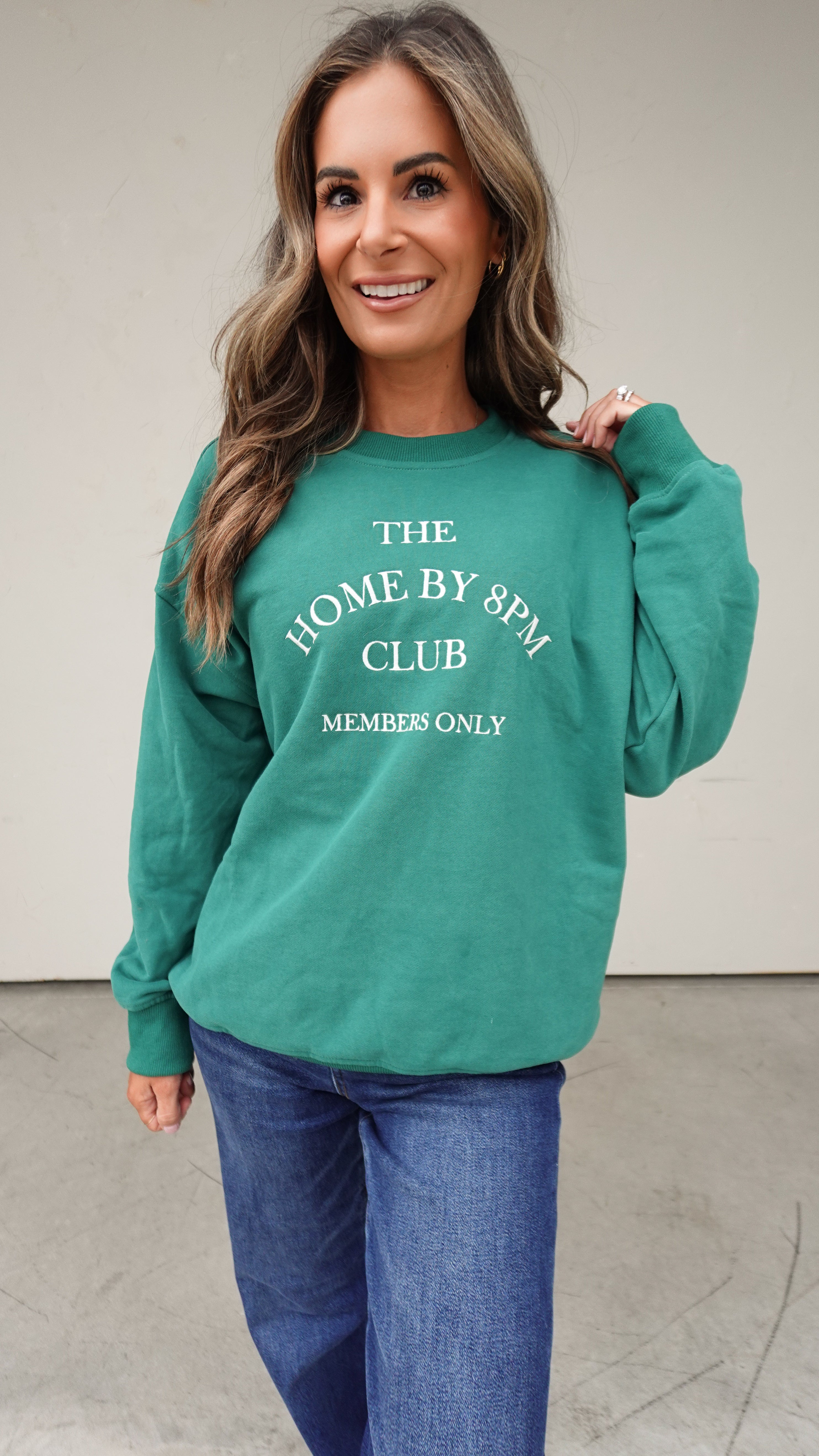 Green Embroidered Homebody Crewneck | Elegant Women's Fashion by coolavocek