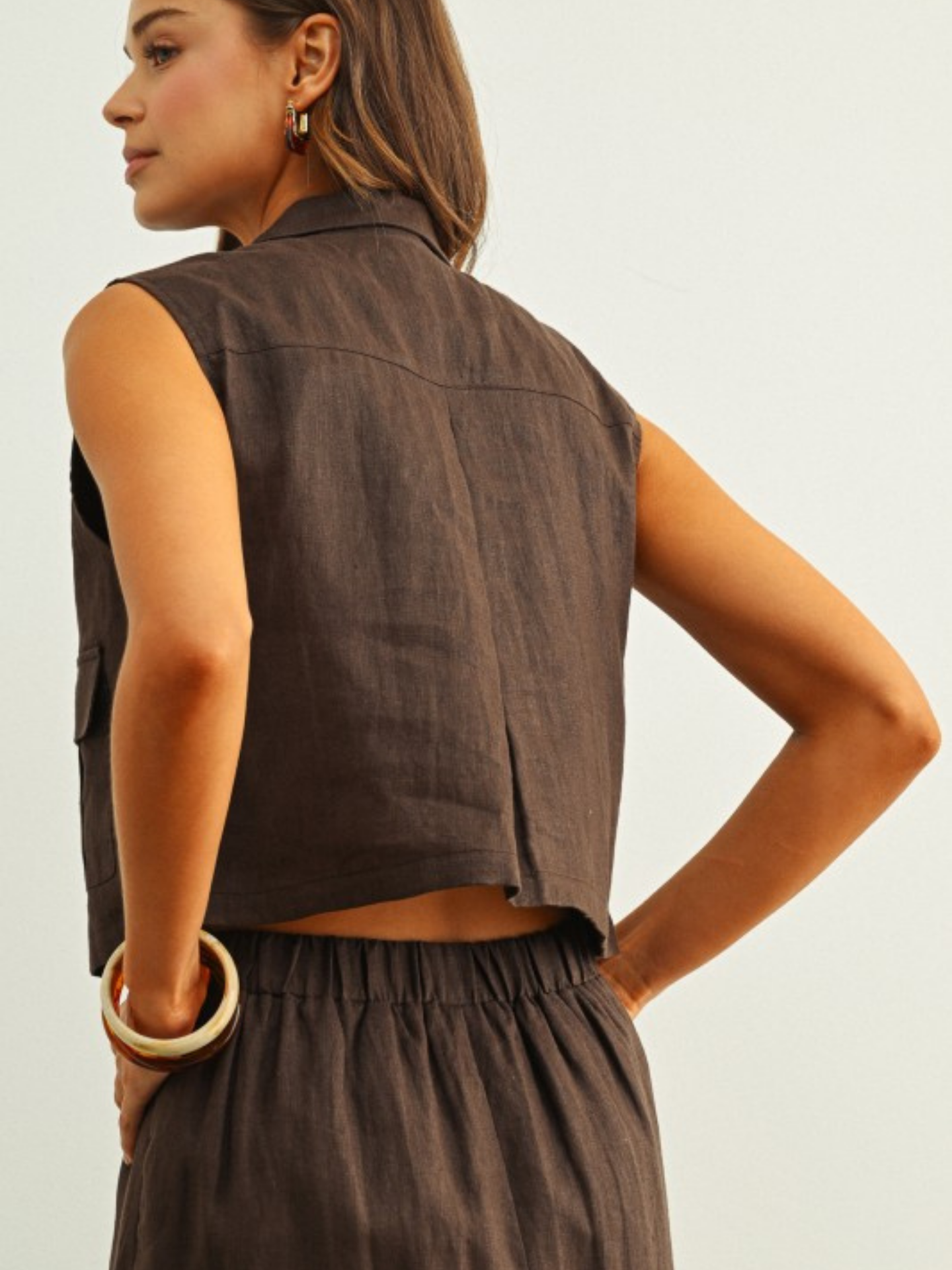 Linen Cargo Cropped Vest | Elegant Women's Fashion by coolavocek