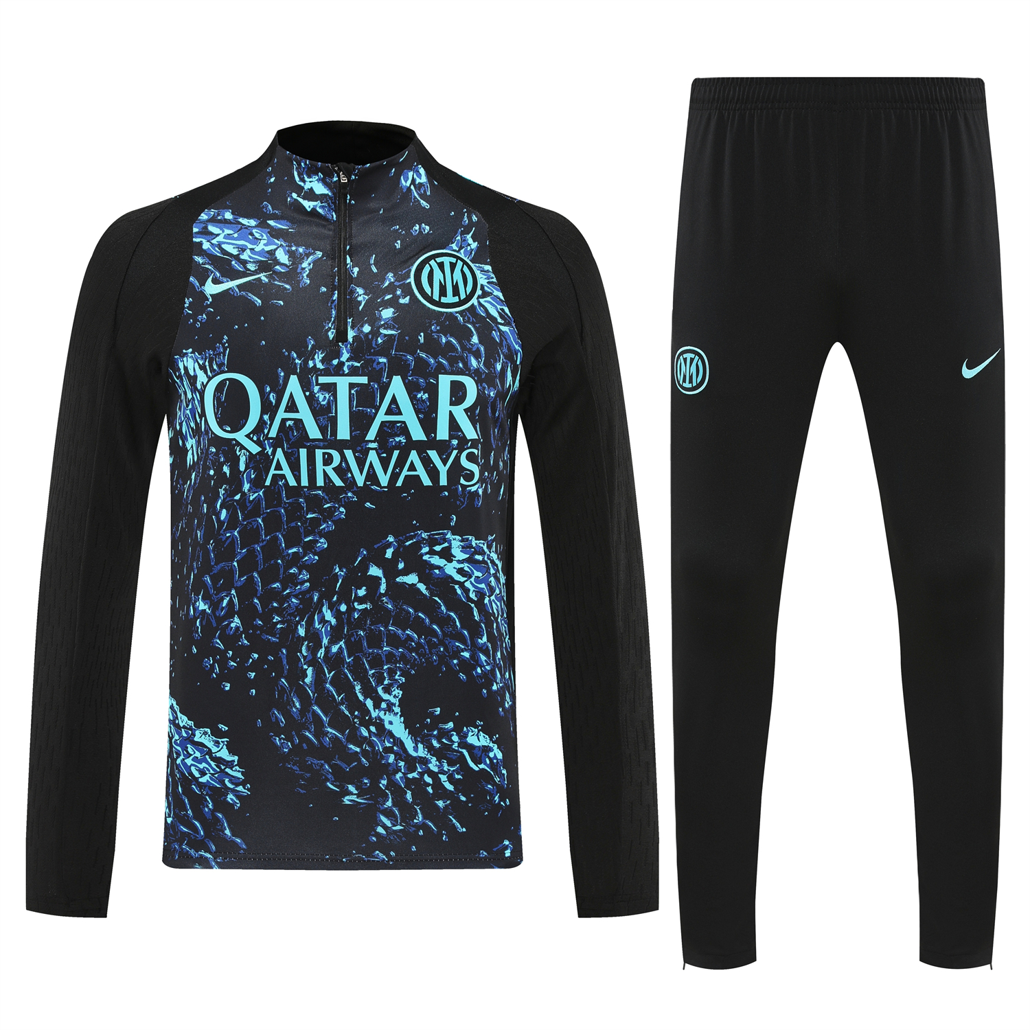 AlphaJersey-Inter Milan 25-26 Long Sleeve Training Set - Blue Dragon Scales Top & Black Pants