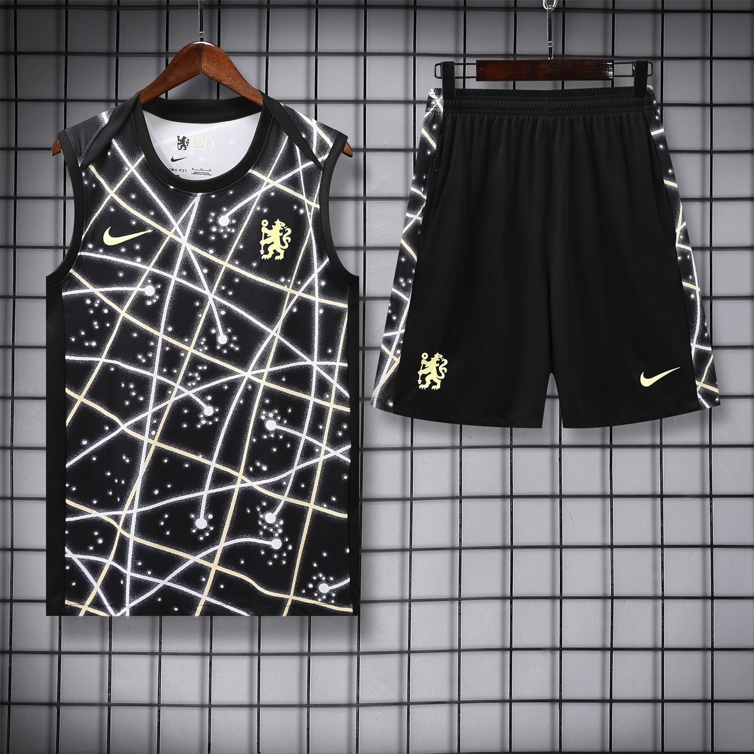 AlphaJersey-C.H.E.L.S.E.A 25-26 Kids Vest Training Set - Yellow Fluorescent Rays Black Vest & Black Shorts