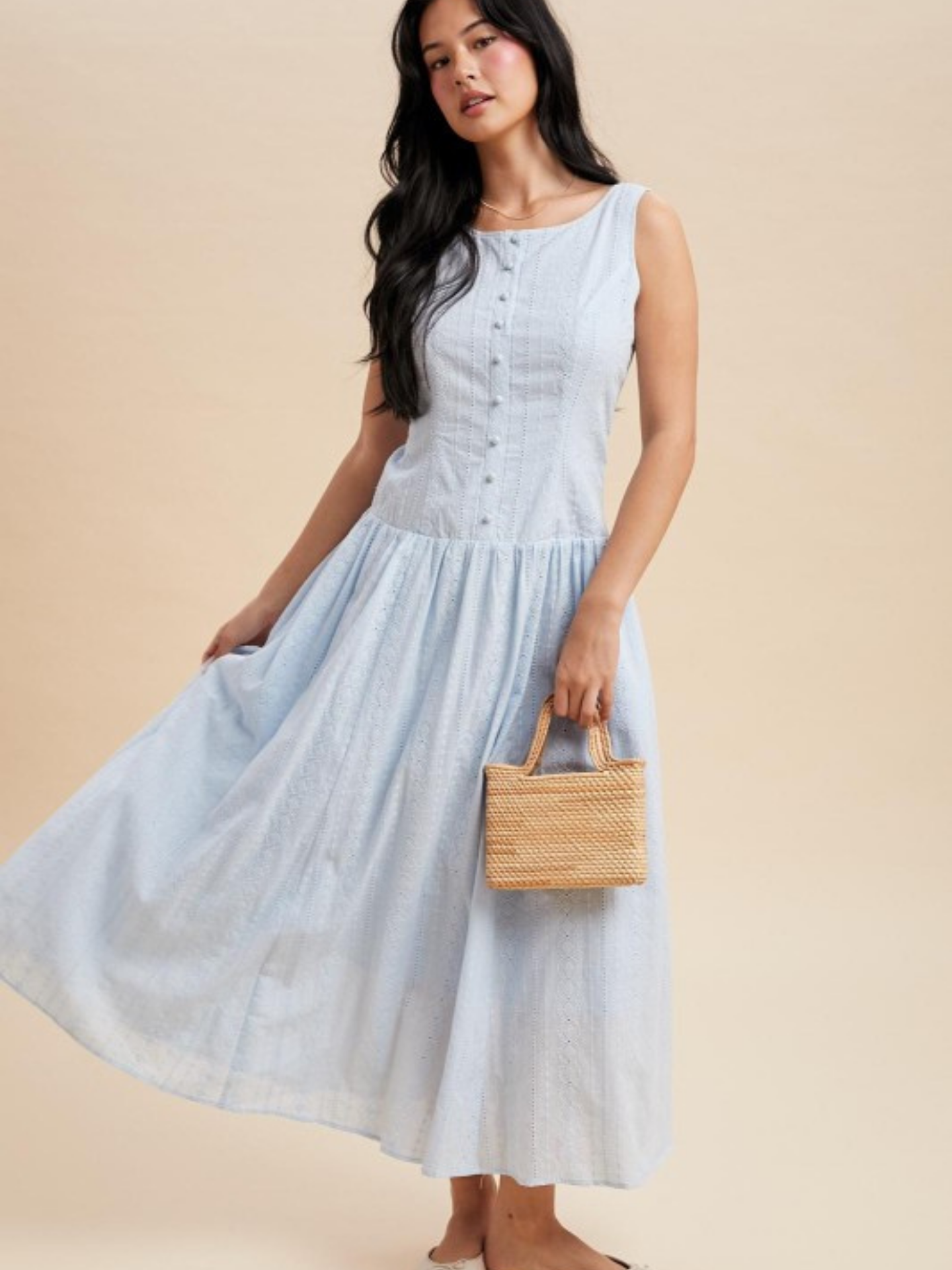 Blue Eyelet Drop Waist Maxi Dress | Elegant Women's Fashion by coolavocek