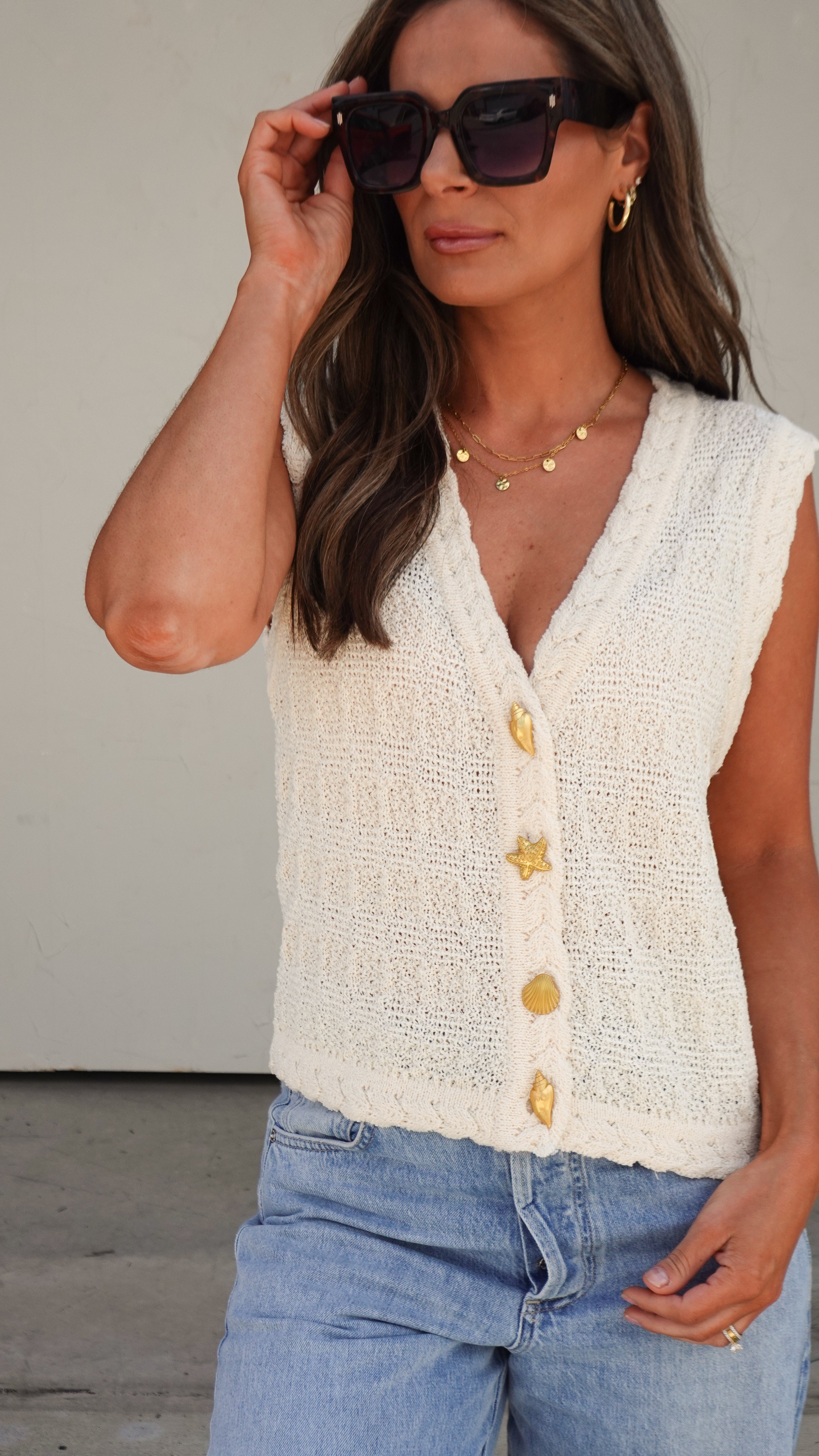 Natural Coastal Sweater Vest | Elegant Women's Fashion by coolavocek