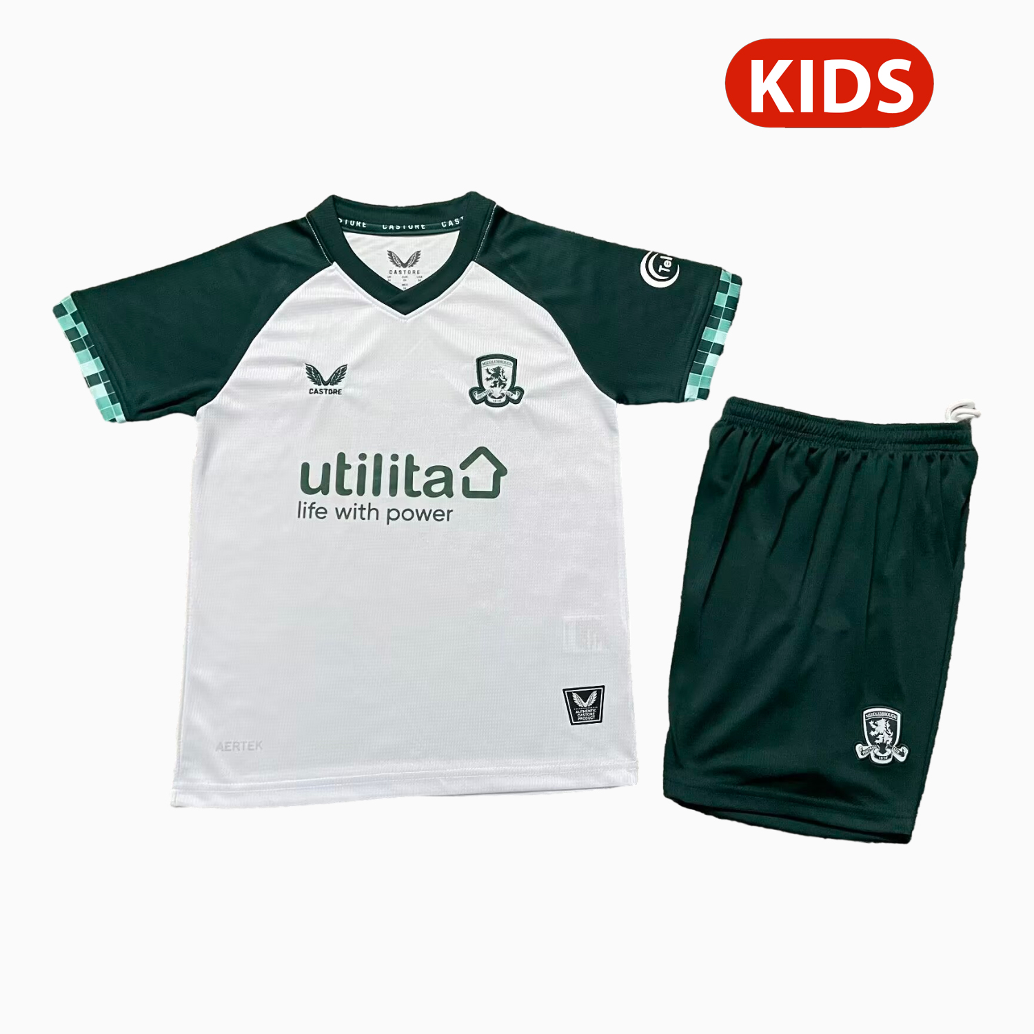 AlphaJersey-Middlesbrough 25-26 Third White And Green Kids Kit