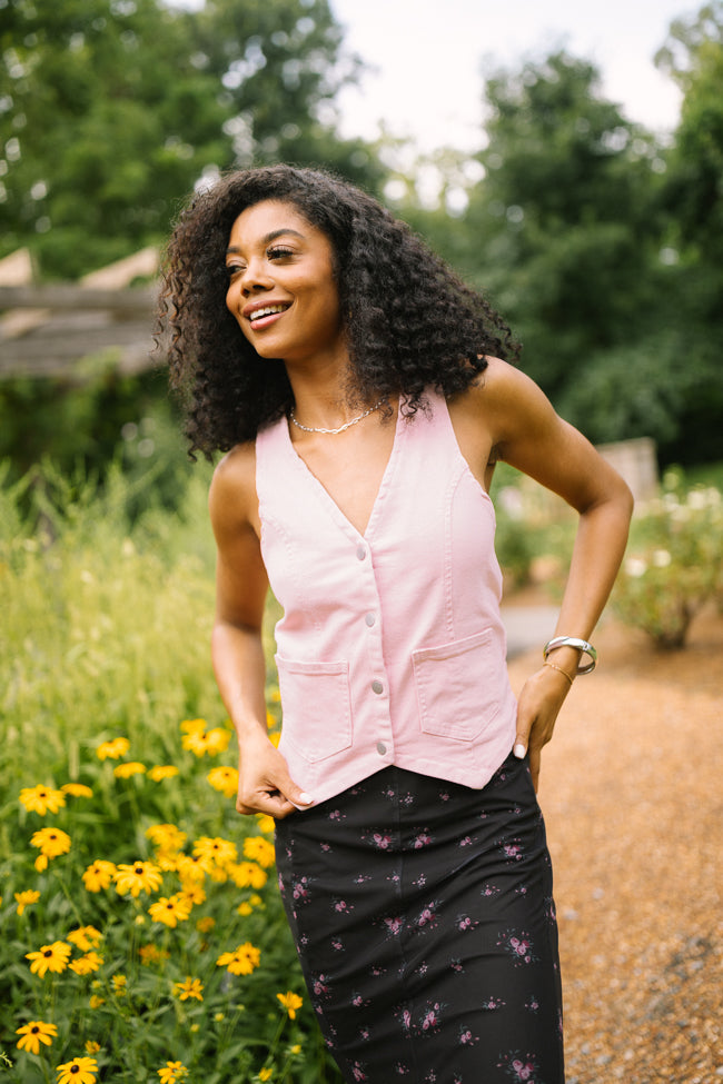Beneath The Moon Pink Stretch Denim Vest SALE | Elegant Women's Fashion by coolavocek