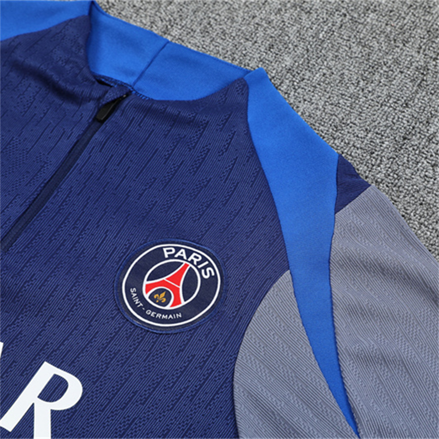 AlphaJersey-Paris Saint-Germain PSG 25-26 Kid Long Sleeves Training Set - Royal Blue Gray Sleeves Top & Royal Blue Pants