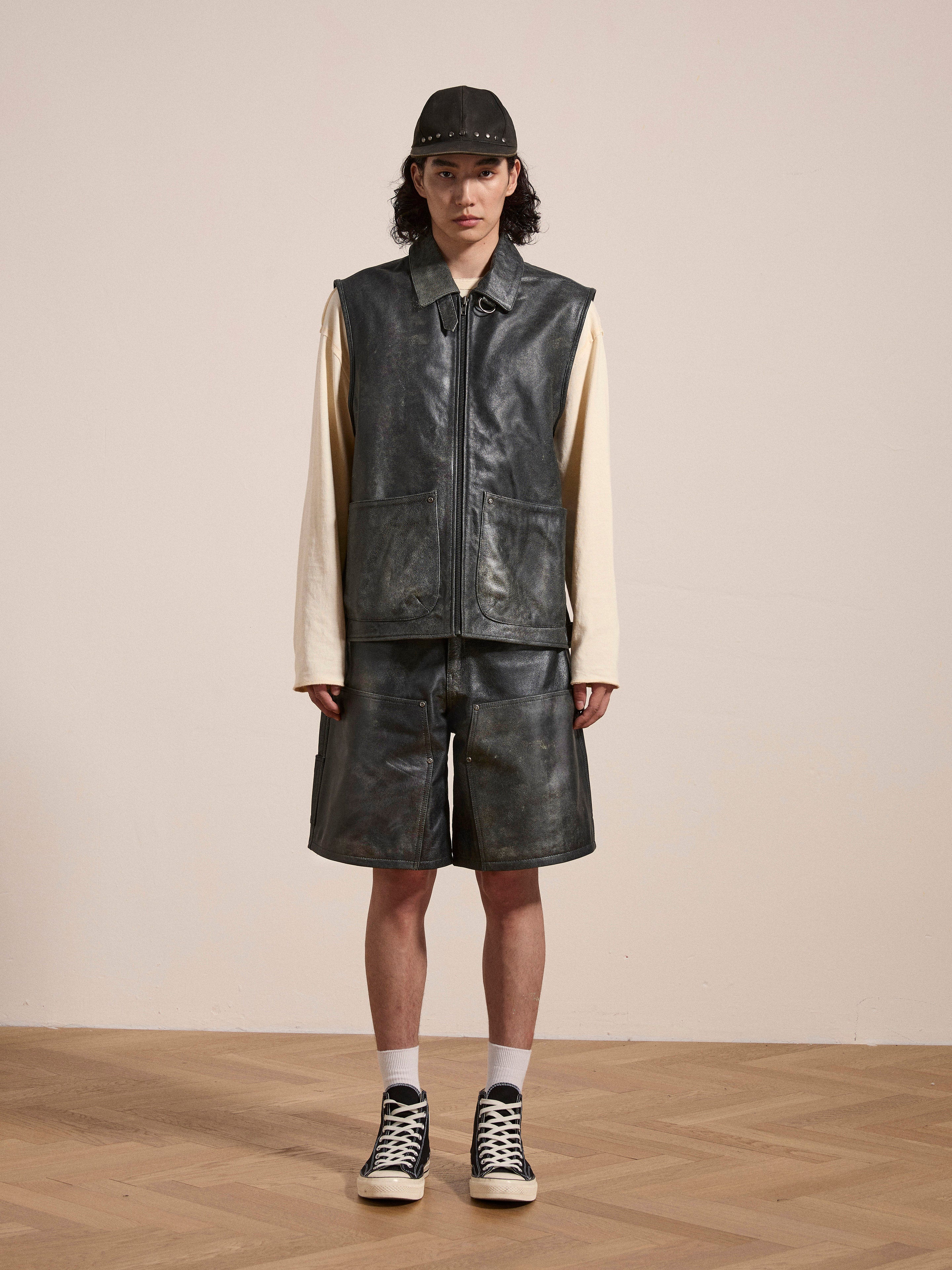 Distressed Genuine Leather Carpenter Shorts | Modern Menswear by yycbvcnbmmnbm