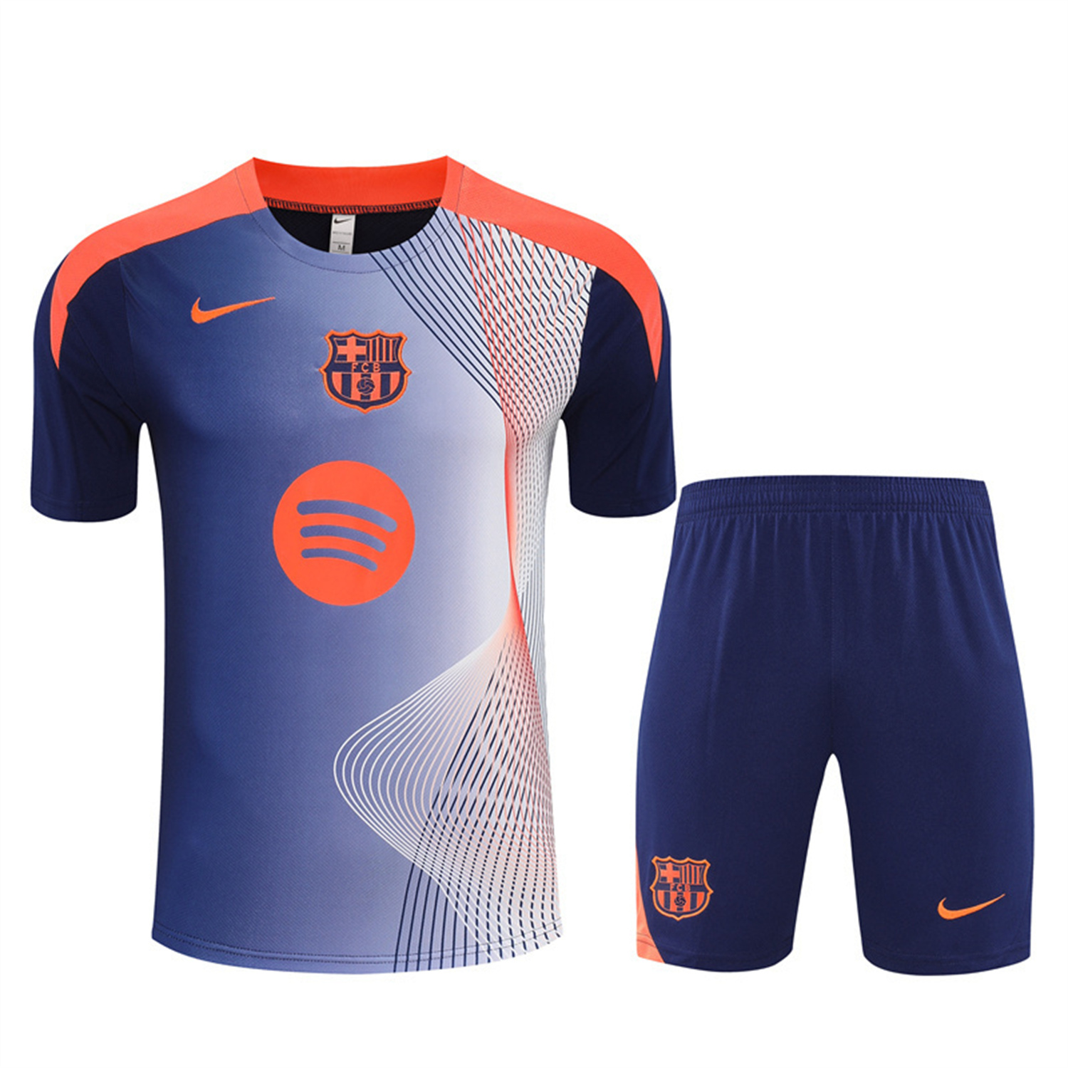 AlphaJersey-Barcelona 25-26 Short-Sleeve Training Set - Red Blue Line Top & Blue Shorts