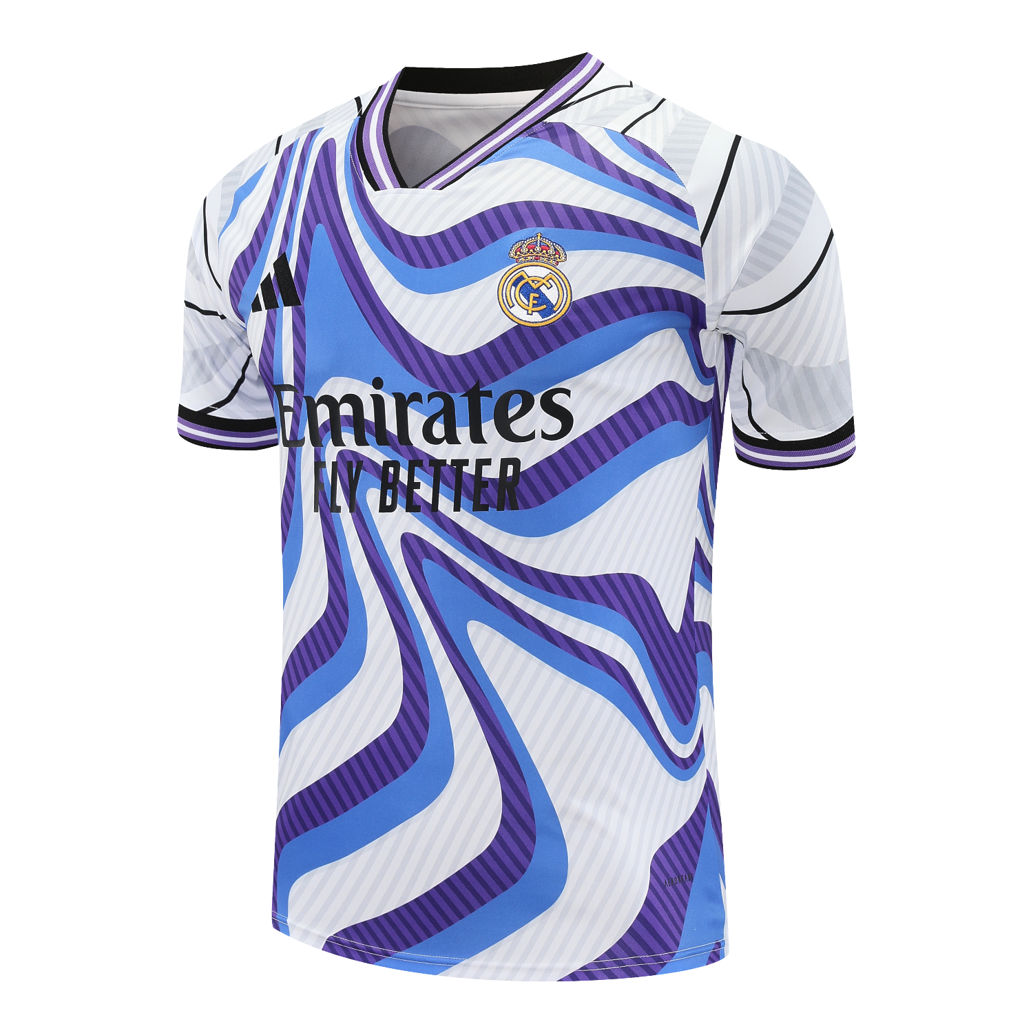 AlphaJersey-Real Madrid 25-26 Short-Sleeve Training Set - Blue Purple Curve Pattern Top & Black Shorts