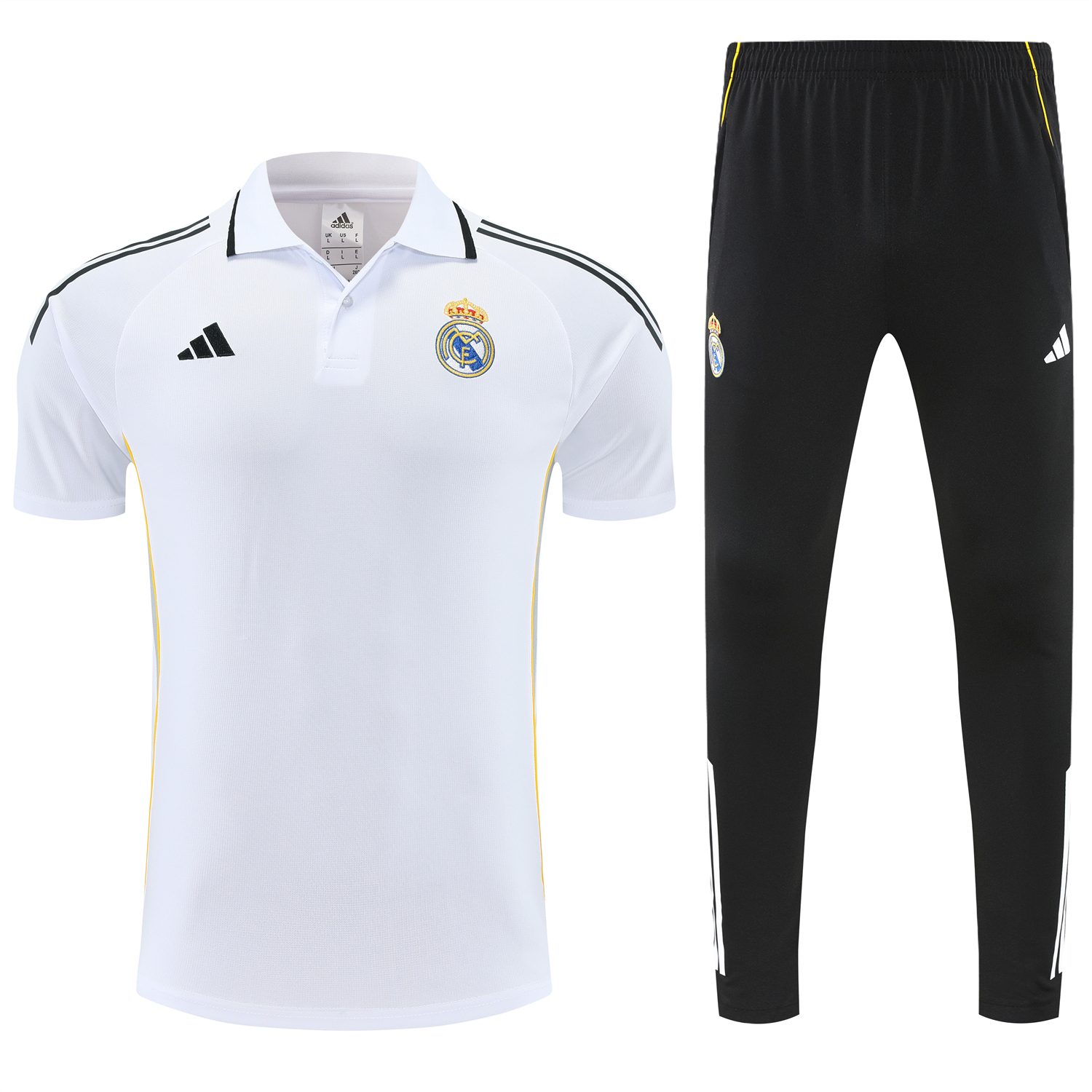 AlphaJersey-Real Madrid 25-26 POLO Short-Sleeve Training Set - White Top and Black Pants