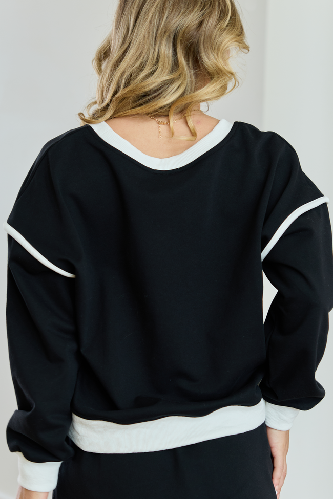 Mia Black Contrast Trim Sweatshirt SALE | Elegant Women's Fashion by coolavocek