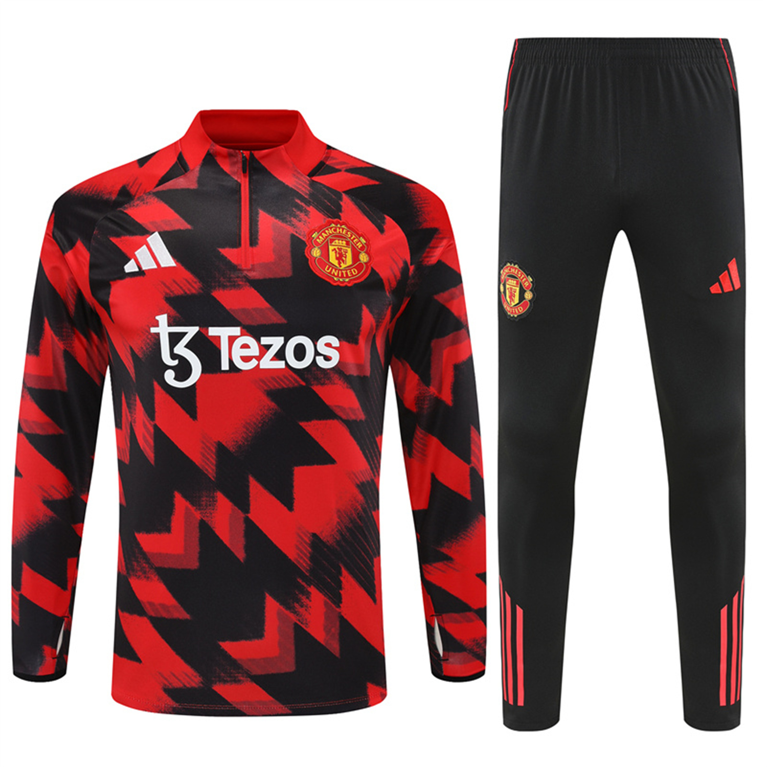 AlphaJersey-Manchester United 25-26 Kid Long Sleeves Training Set - Red-Black Top & Black Pants