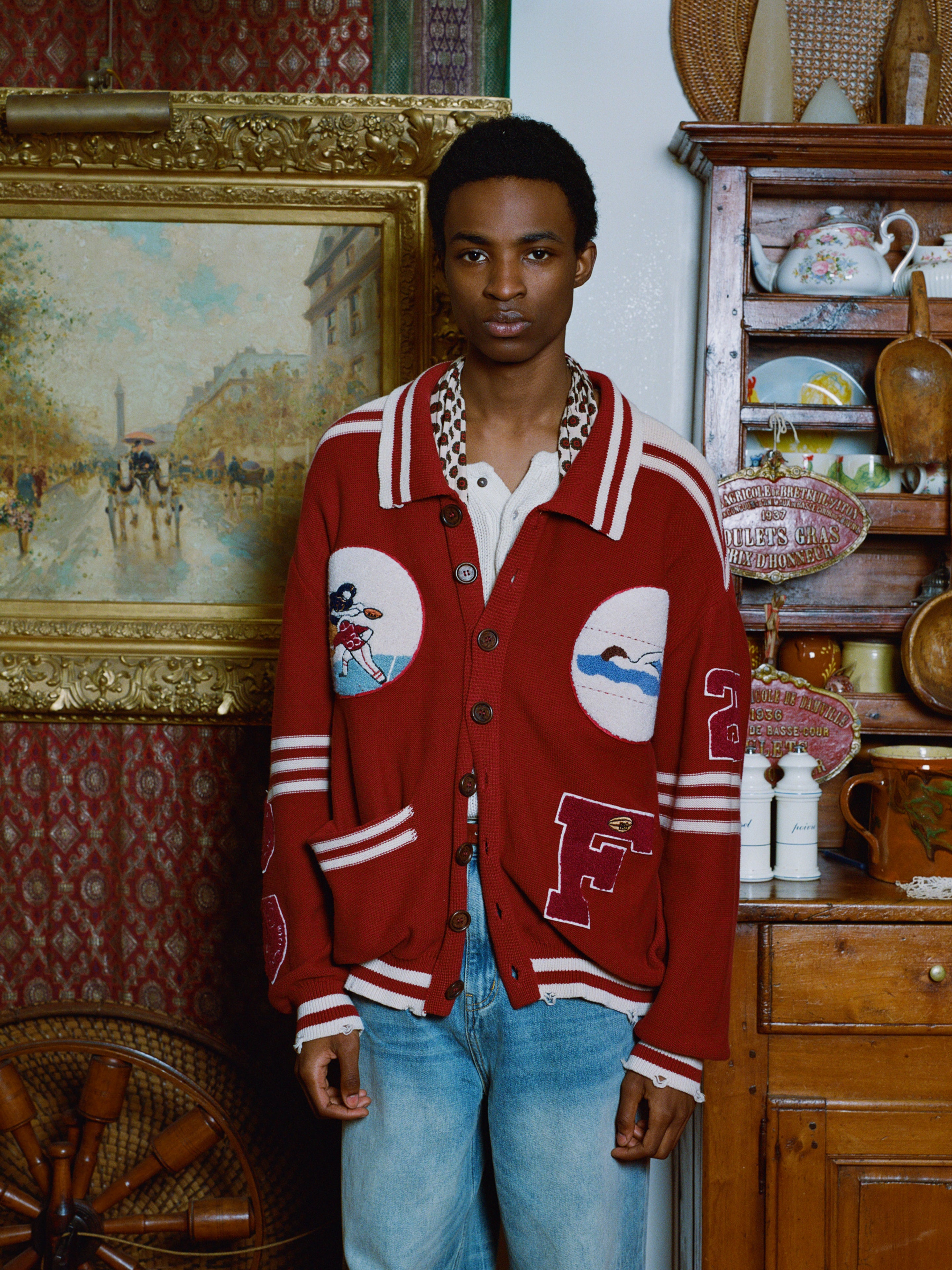 Fin Varsity Patch Collared Cardigan | Modern Menswear by yycbvcnbmmnbm