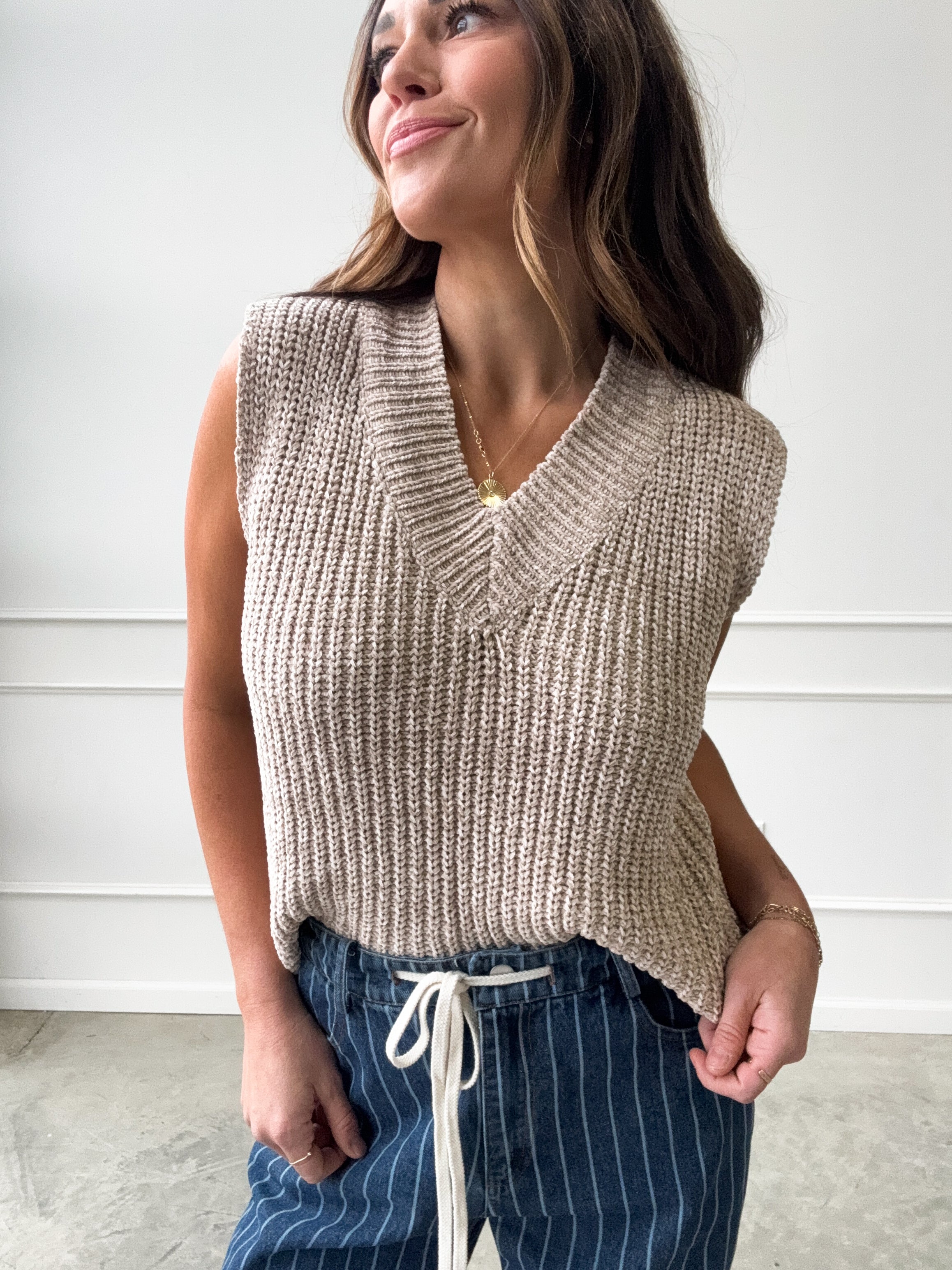 Tan Knit Sweater Vest | Elegant Women's Fashion by coolavocek