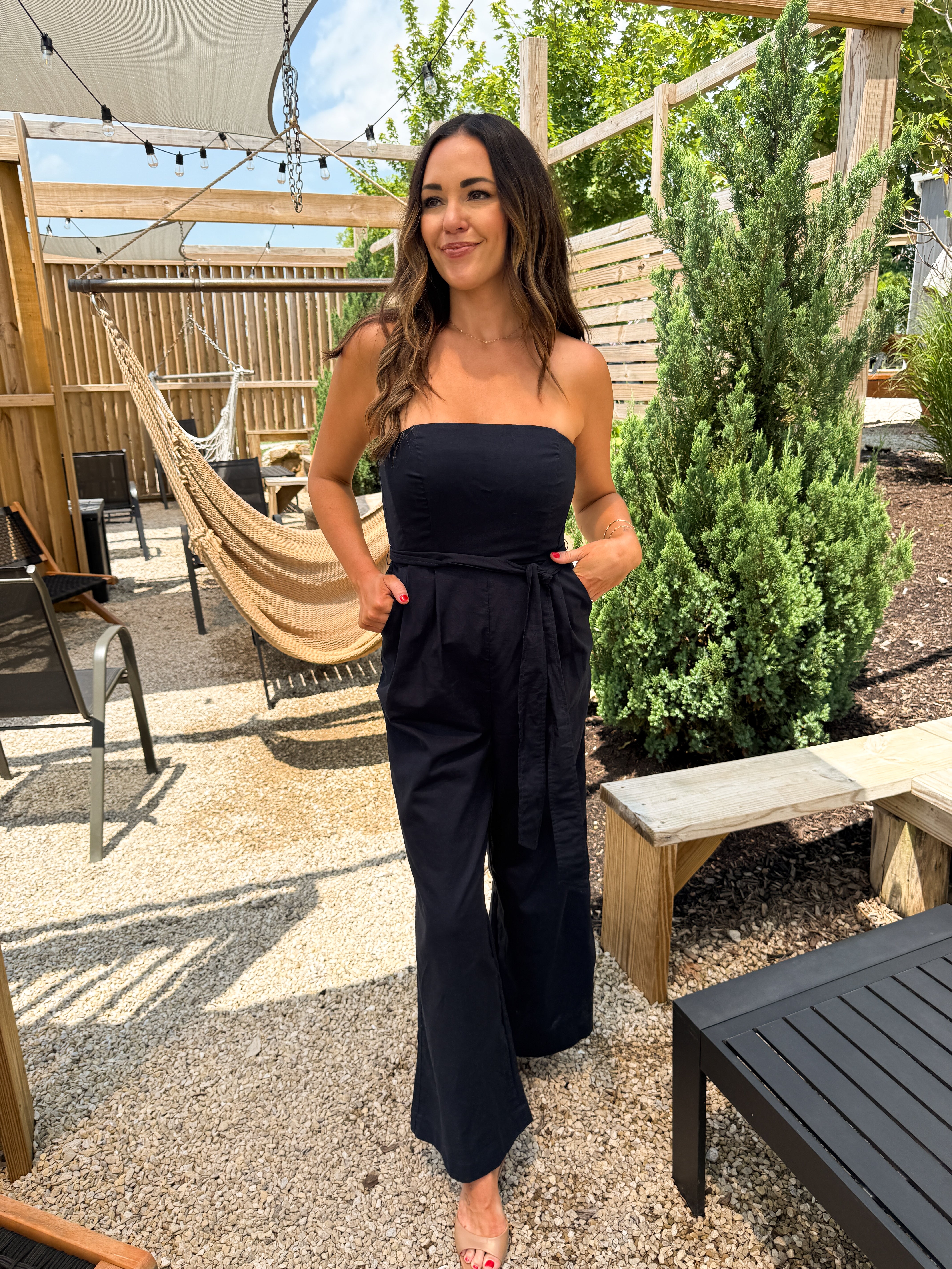 Navy Linen Strapless Jumpsuit | Elegant Women's Fashion by coolavocek
