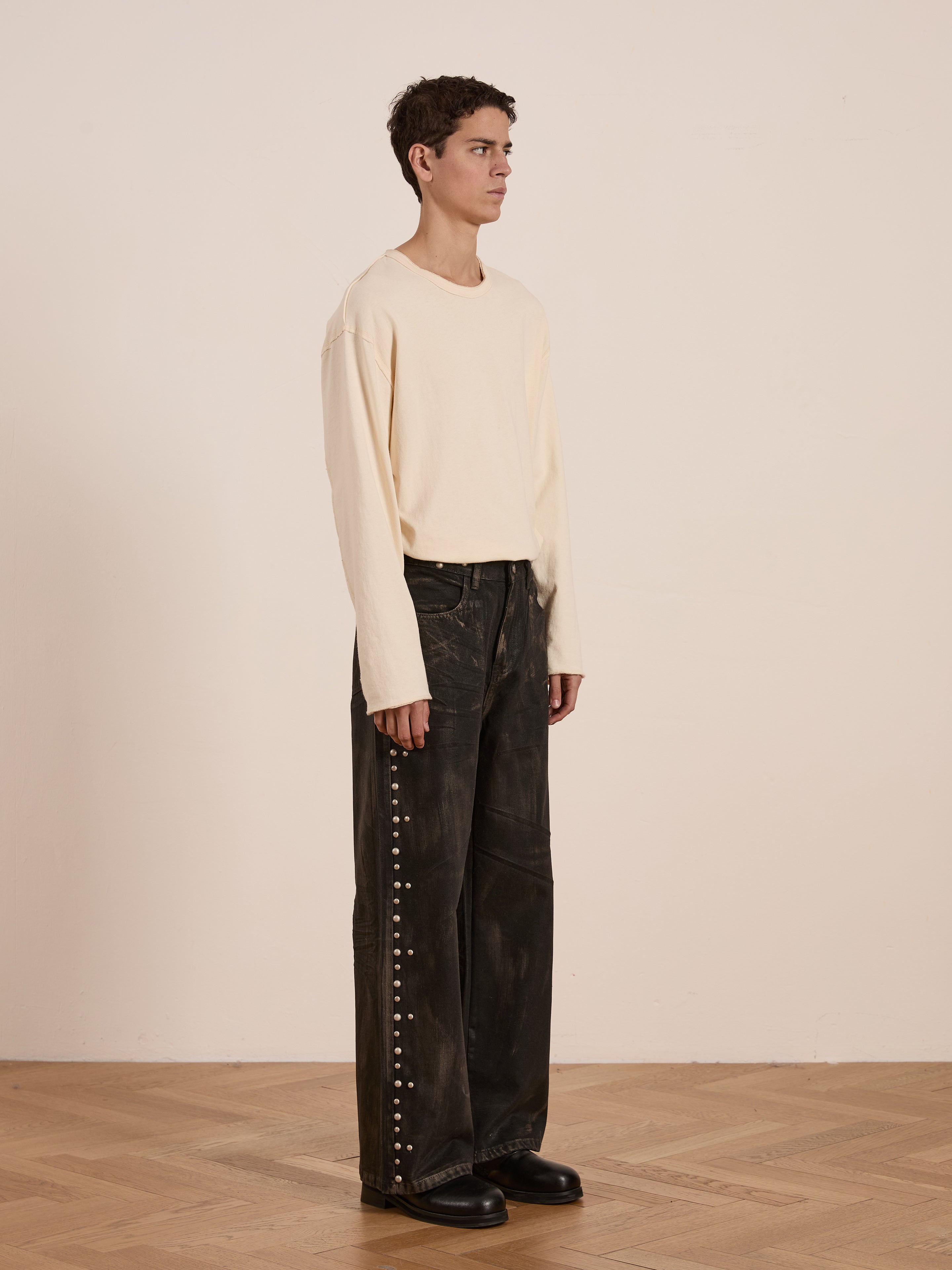 Waxed Studded Jeans | Modern Menswear by yycbvcnbmmnbm