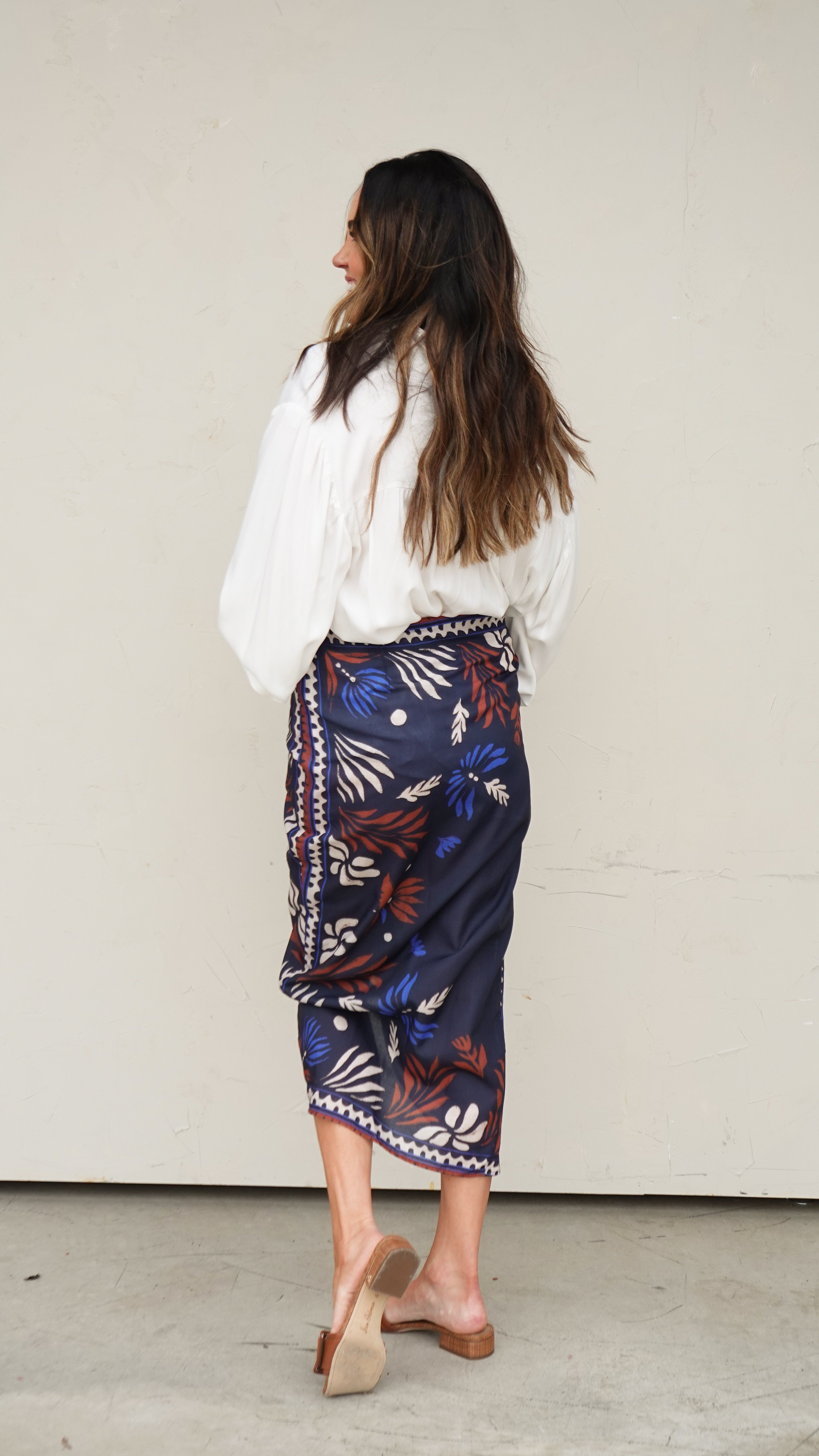 Navy Printed Wrap Skirt | Elegant Women's Fashion by coolavocek