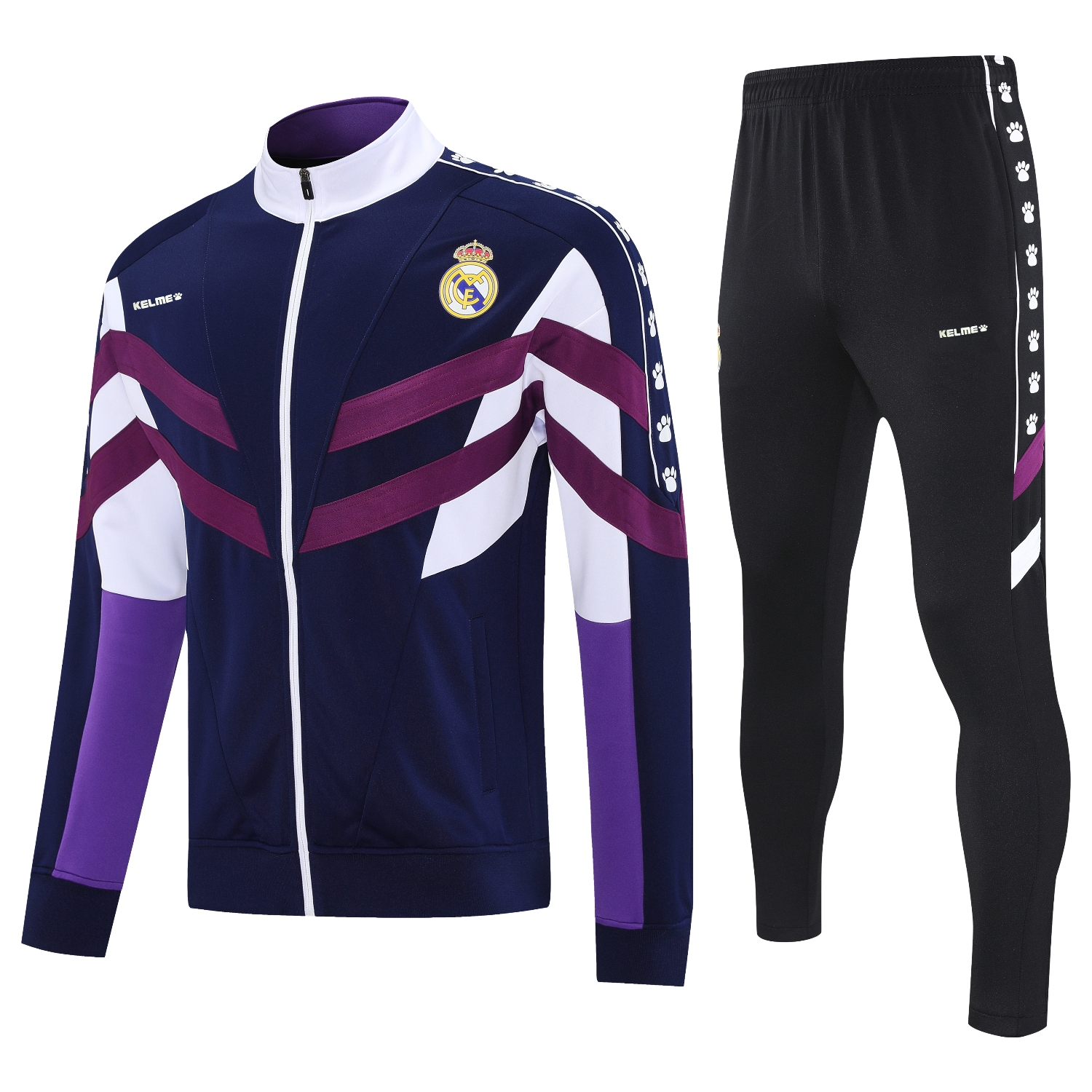 AlphaJersey-Real Madrid 25-26 Throwback Jacket Training Tracksuit - Deep Blue and Purple Jackets & Black Pants