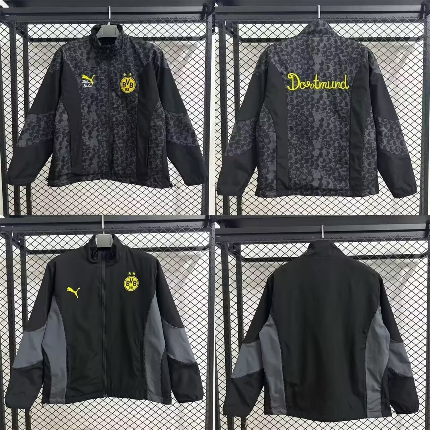 AlphaJersey-Dortmund 25-26 Black and Gray Double-Sided Training Windbreaker Jacket