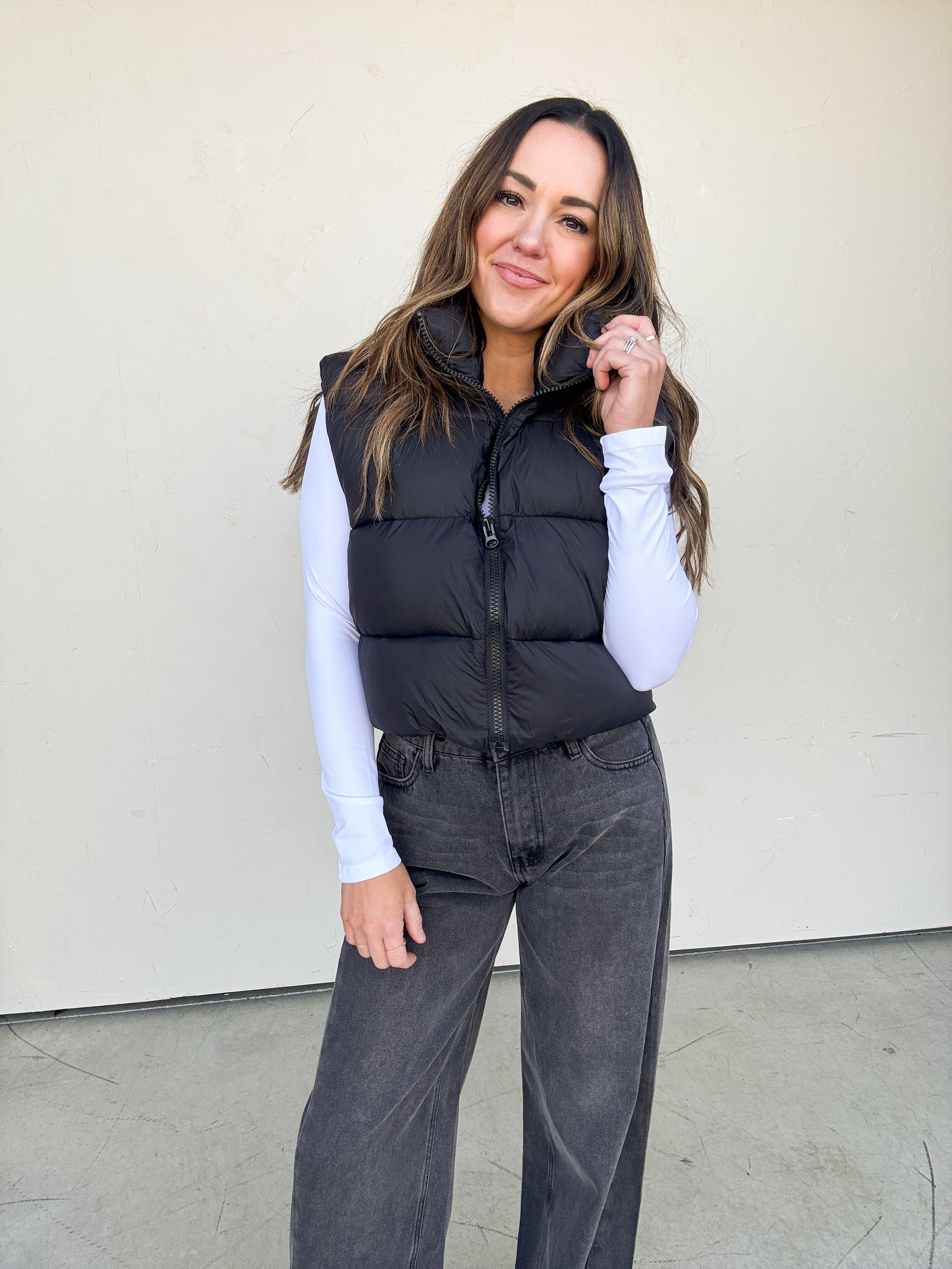 Black Cropped Puffer Vest | Elegant Women's Fashion by coolavocek