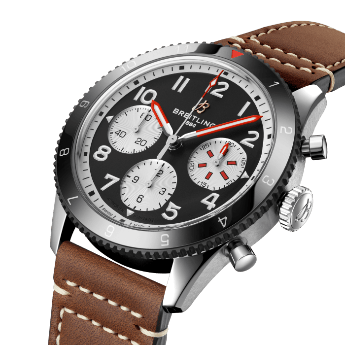 From brave first takeoffs to the birth of commercial air travel, Breitling’s history is inseparable from that of flight. In the 1930s, Breitling’s Huit Aviation department made its name inventing precision cockpit clocks. Two decades later, it introduced yet another novel flight instrument, this time in wearable form: the Ref. 765 AVI. That pioneering pilot’s watch provided the technical backdrop for today’s Classic AVI, a collection inspired by the rugged spirit of famed early aircraft.The Classic AVI Mosquito honors one of those legends. In an era when aluminum and steel shortages were common, the engineers behind the de Havilland Mosquito made use of a still plentiful material: wood. The “Wooden Wonder” caused shockwaves when it outperformed its metal contemporaries to become one of the fastest planes built between 1940 and 1950. Its superior maneuverability allowed it to multitask in roles as far ranging as light bomber, night-fighter, transport and photographic reconnaissance aircraft.As a true pilot’s watch designed to withstand the rigors of a vintage cockpit, the Classic AVI Mosquito features large, highly legible Arabic numerals on the dial and bezel.The knurled bezel on the 42mm case provides optimal grip, even in a pilot’s gloved hands. Top-stitched calfskin straps give a nod to the seams found on classic flight gear, while the stainless-steel bracelet provides an elegant alternative. Pilots and other travelers will appreciate its legibility, wearability, and understated style. The engine of the Classic AVI is the COSC-certified Breitling Caliber 23 movement, which provides approximately 48-hours of power reserve.