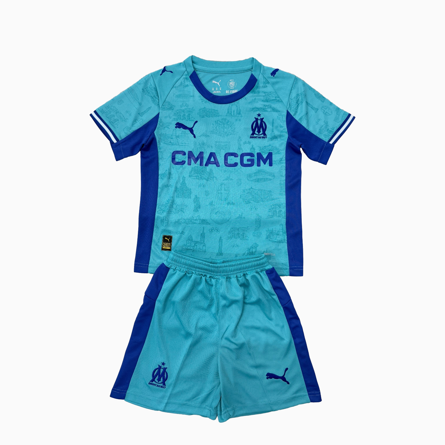 AlphaJersey-Marseille 25-26 Blue Goalkeeper Men's Adult Jersey Set - Fans Version