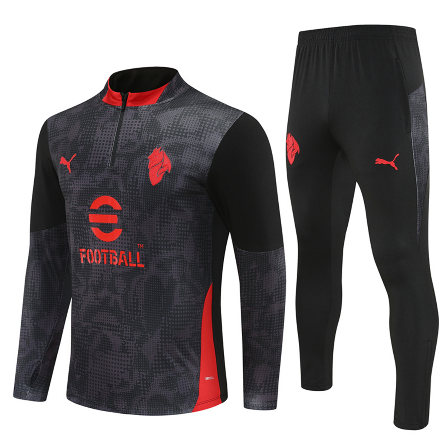 AlphaJersey-AC Milan 25-26 Long Sleeve Training Set - Black Top & Black Pants