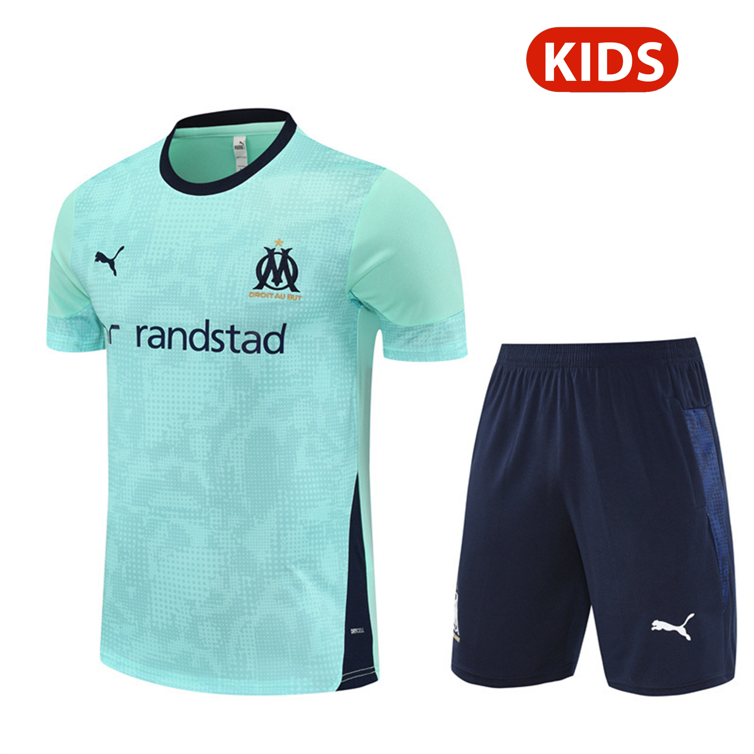 AlphaJersey-Marseille 25-26 Kids Short-Sleeve Training Set - Nattierblue Top & Deep Blue Pants