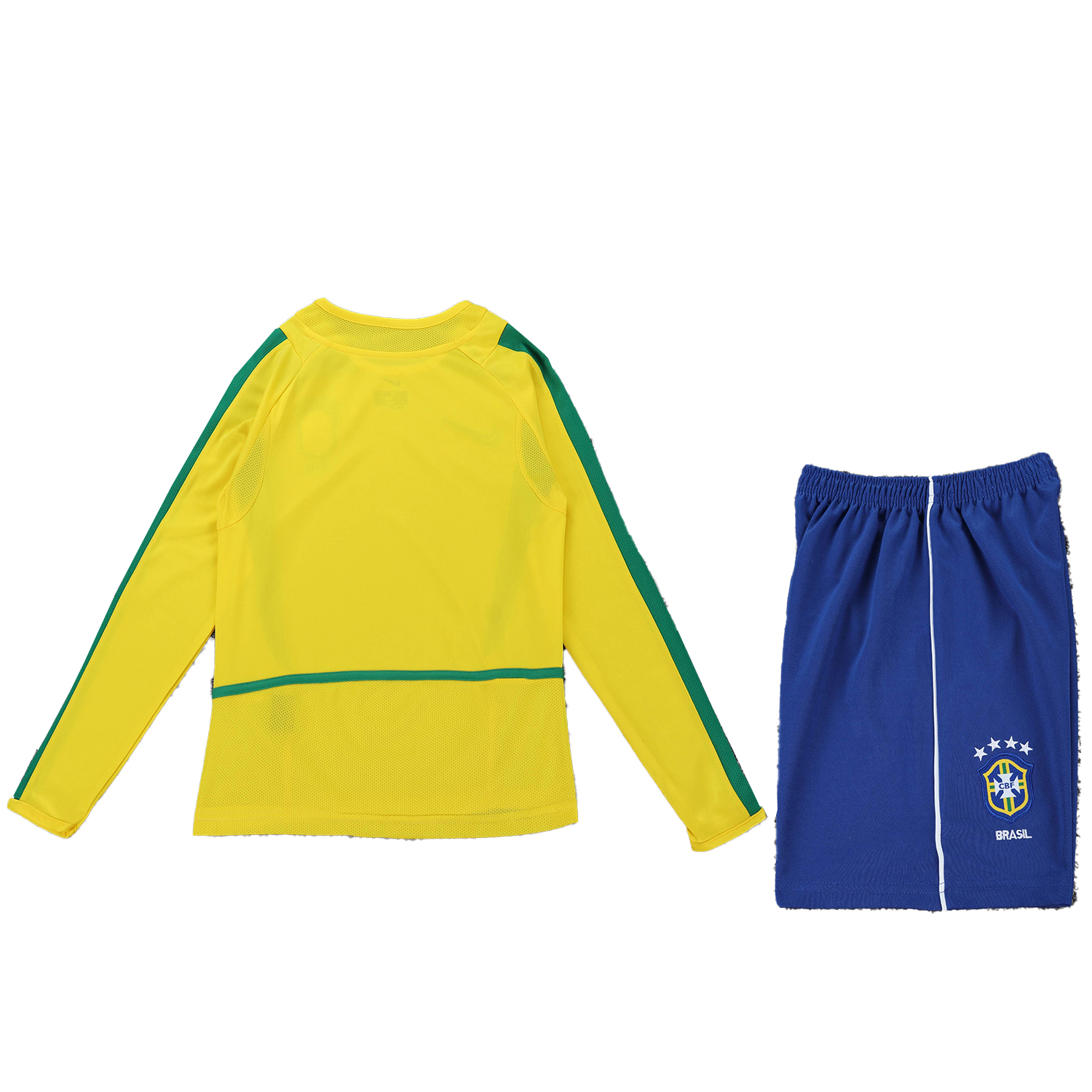 AlphaJersey-Retro Brazil 2002 Home Long Sleeves Kids Kit