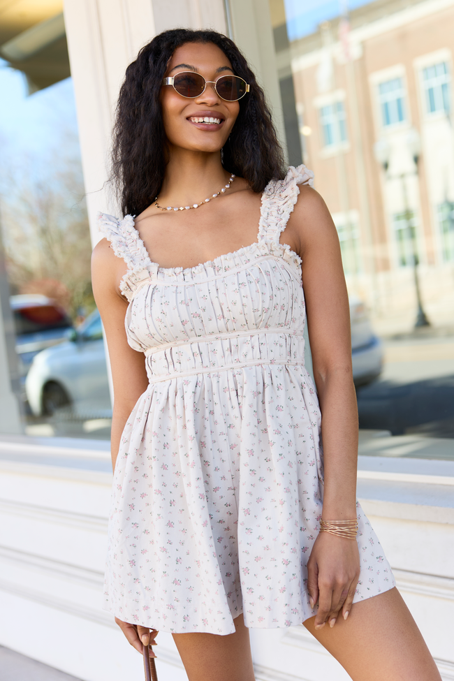 Out West Beige Printed Denim Romper Dress | Elegant Women's Fashion by coolavocek