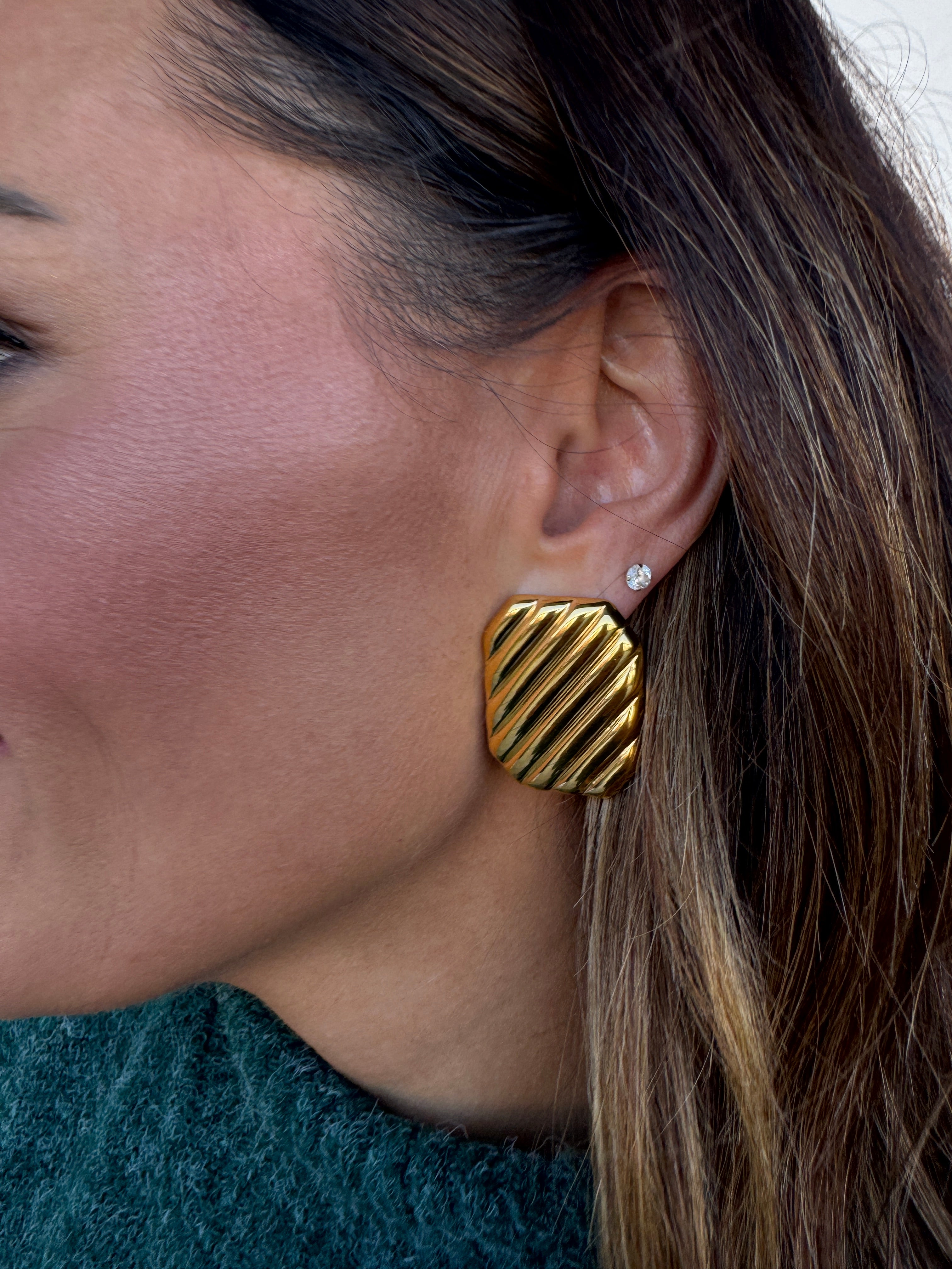 Gold Ribbed Statement Earrings | Elegant Women's Fashion by coolavocek